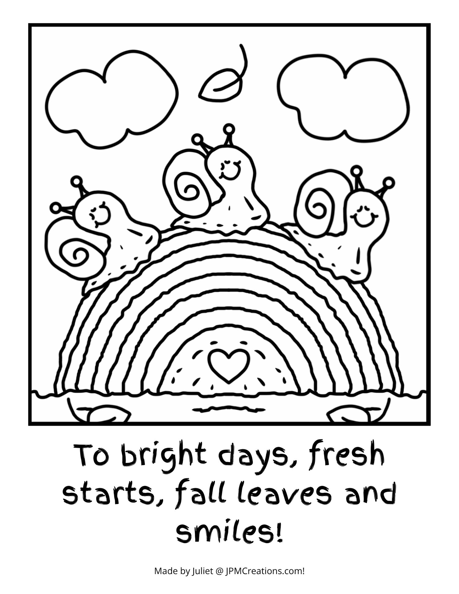 Cute Snails On Rainbow Log Fresh Starts, Fall Leaves And Smiles Coloring Page