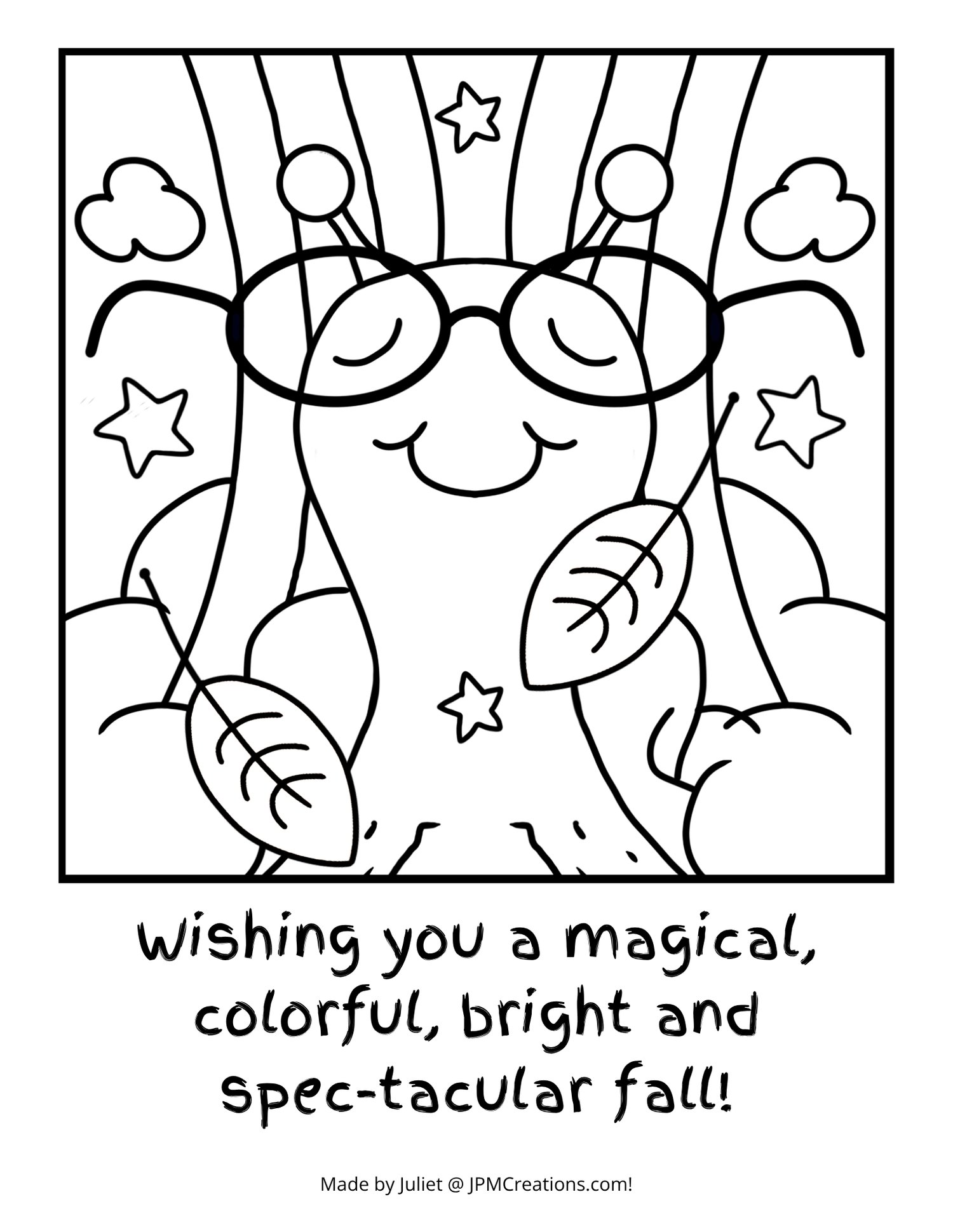 Cute Snail Magical, Colorful, Bright Fall Coloring Page (Letter Size With Text)