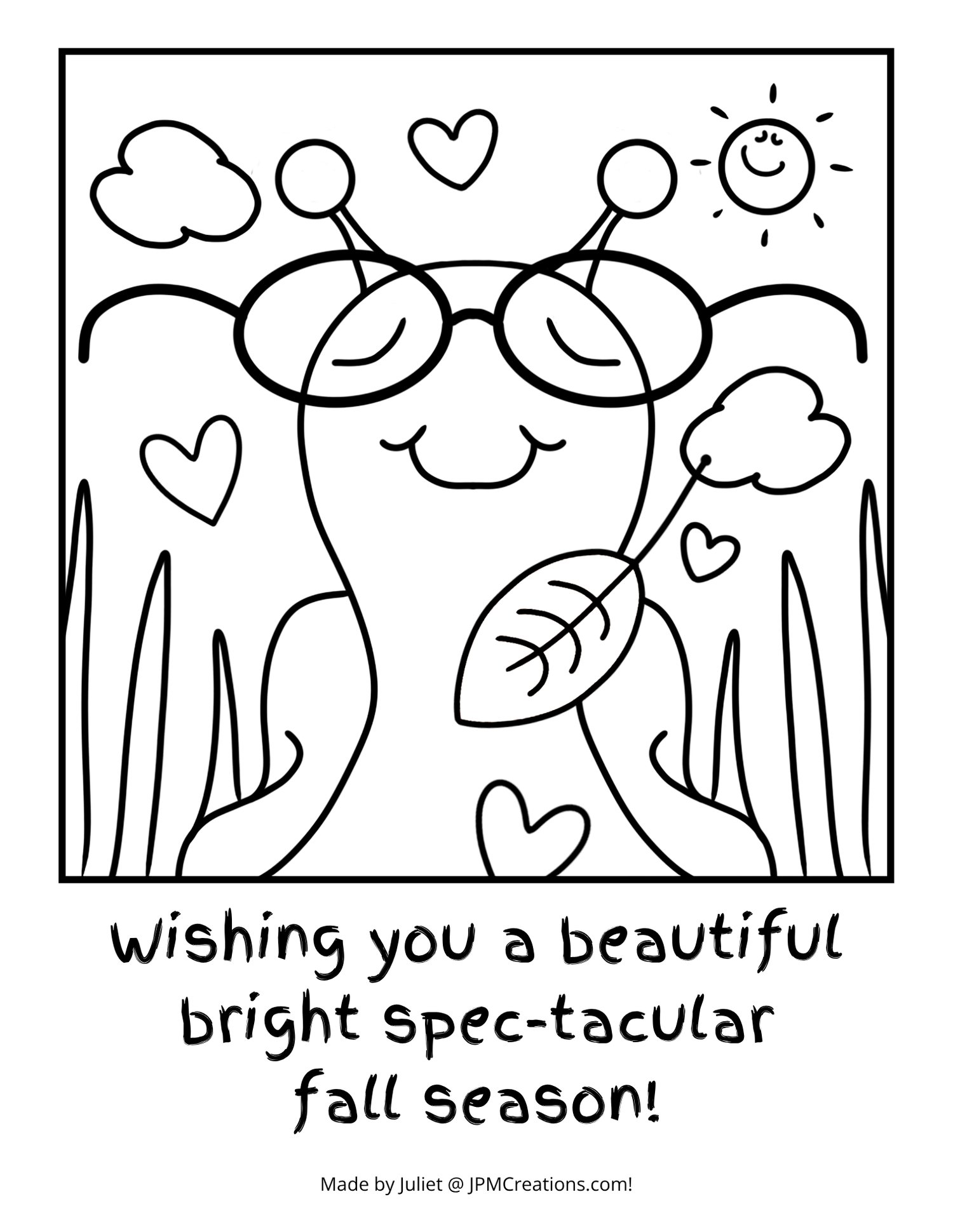 Cute Snail Beautiful, Bright Spec-tacular Fall Coloring Page (Letter Size With Text)
