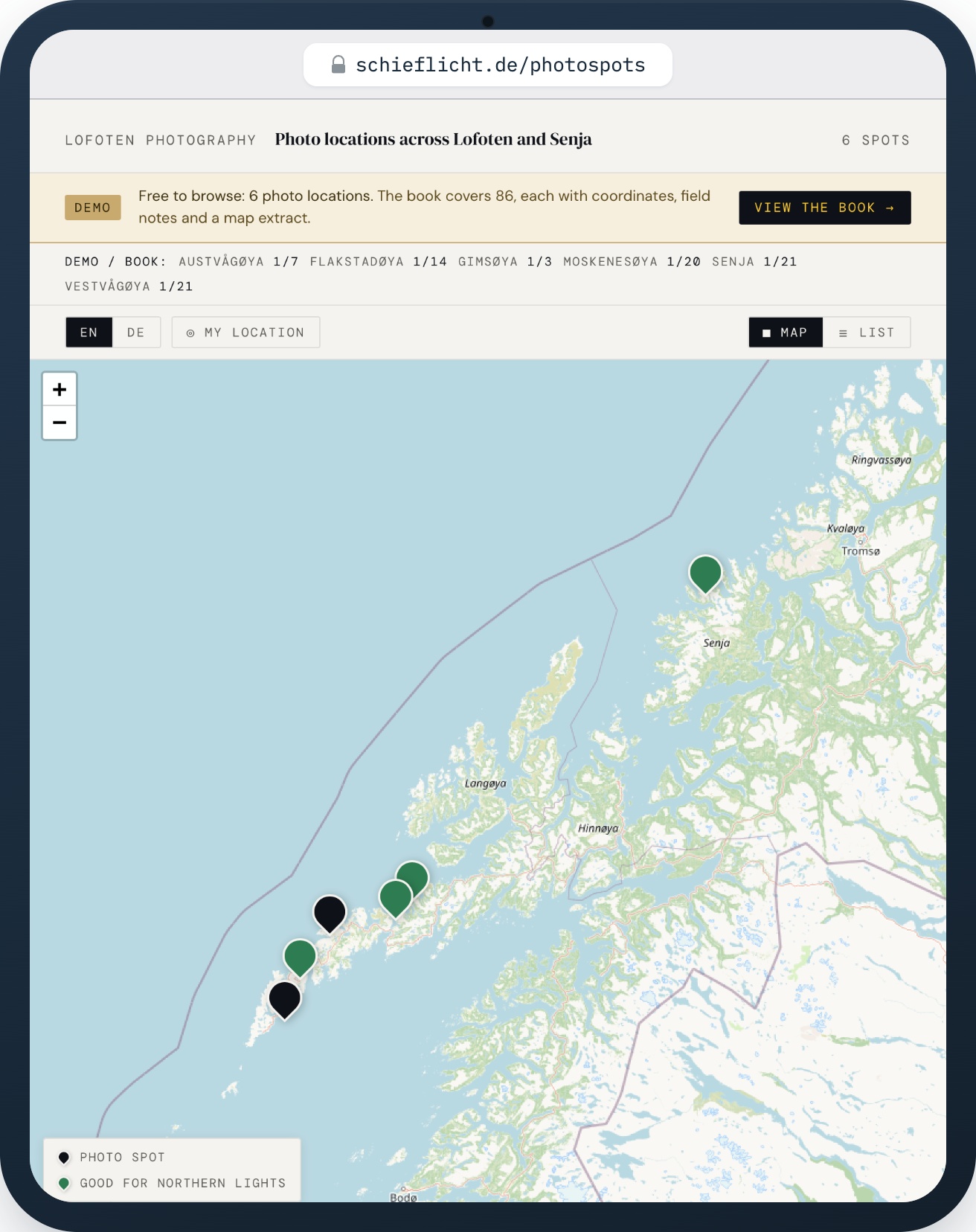 Lofoten Photography - Web Companion Photospots App (Demo)
