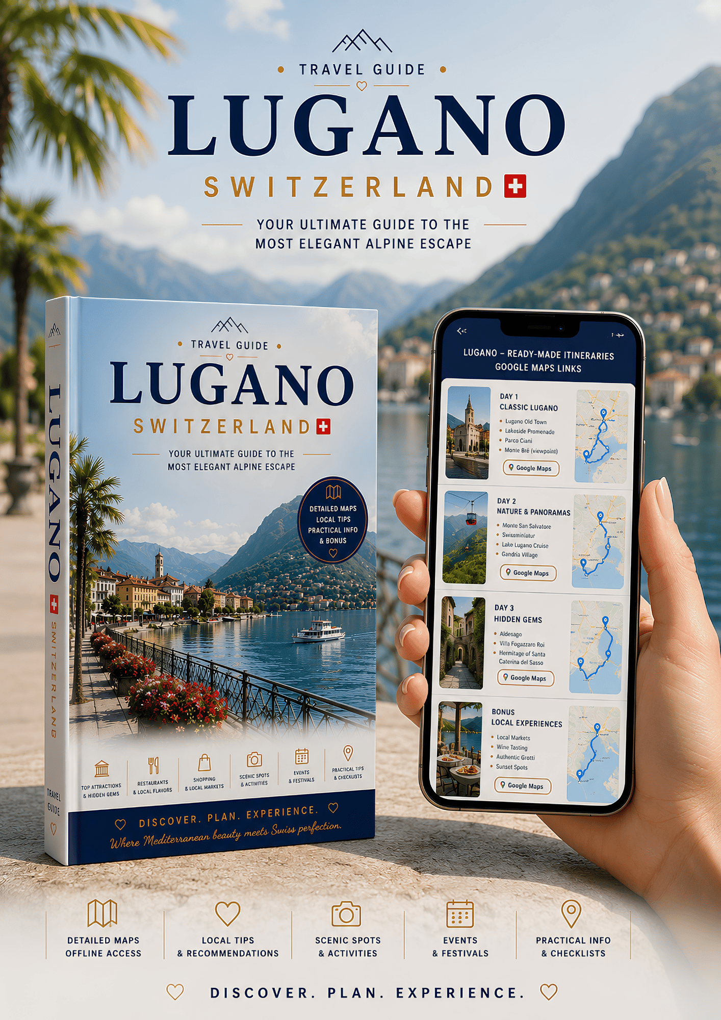 Lugano Switzerland travel guide with interactive Google Maps on smartphone