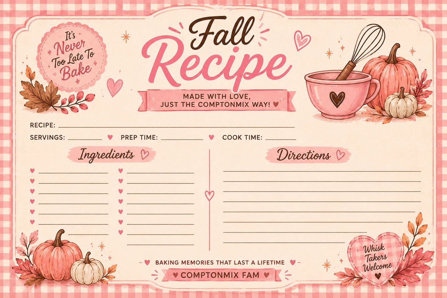 Printable fall recipe cards and pages, ComptonMix cookbook
