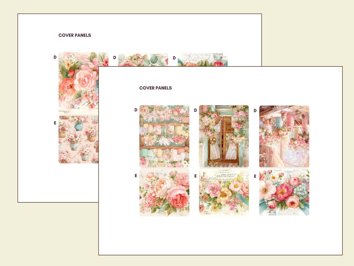 Preview of decorative rose and floral cover panels for embellishing hidden paperclips.