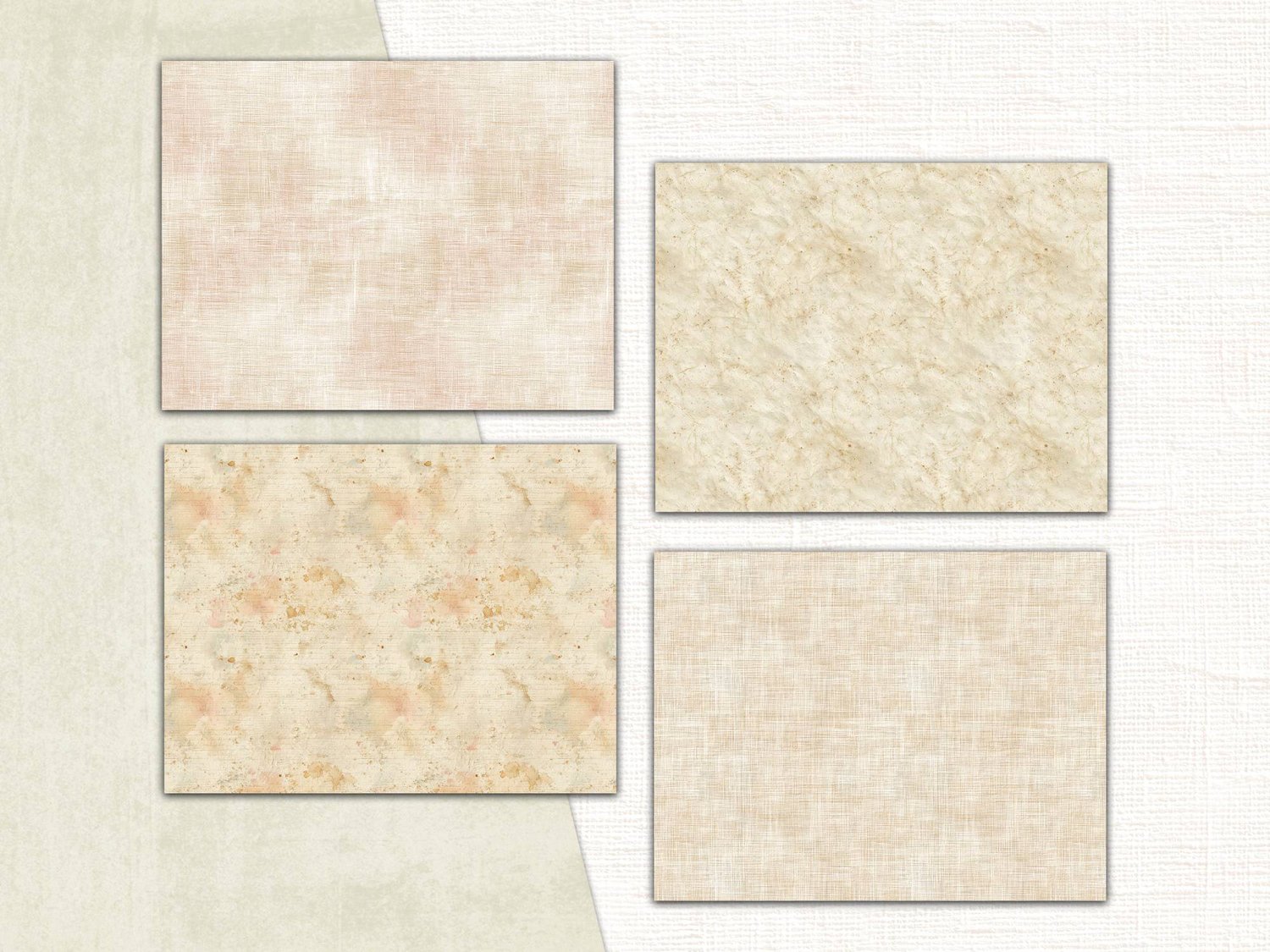 Four subtle background paper textures including warm linen, aged parchment, and soft tea-stained backgrounds.