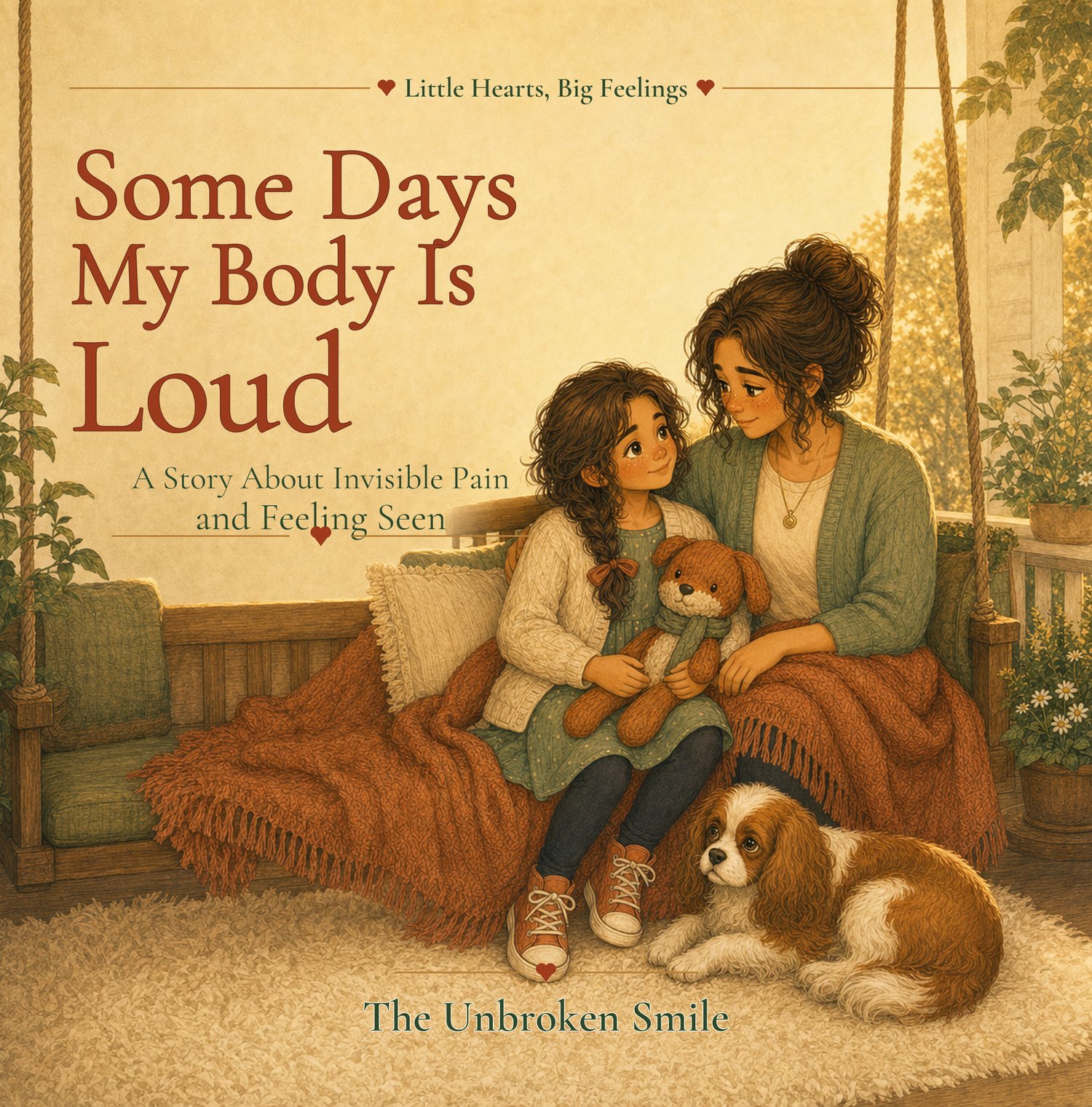 Some Days My Body Is Loud digital children's book cover, Wren and her aunt on a porch swing