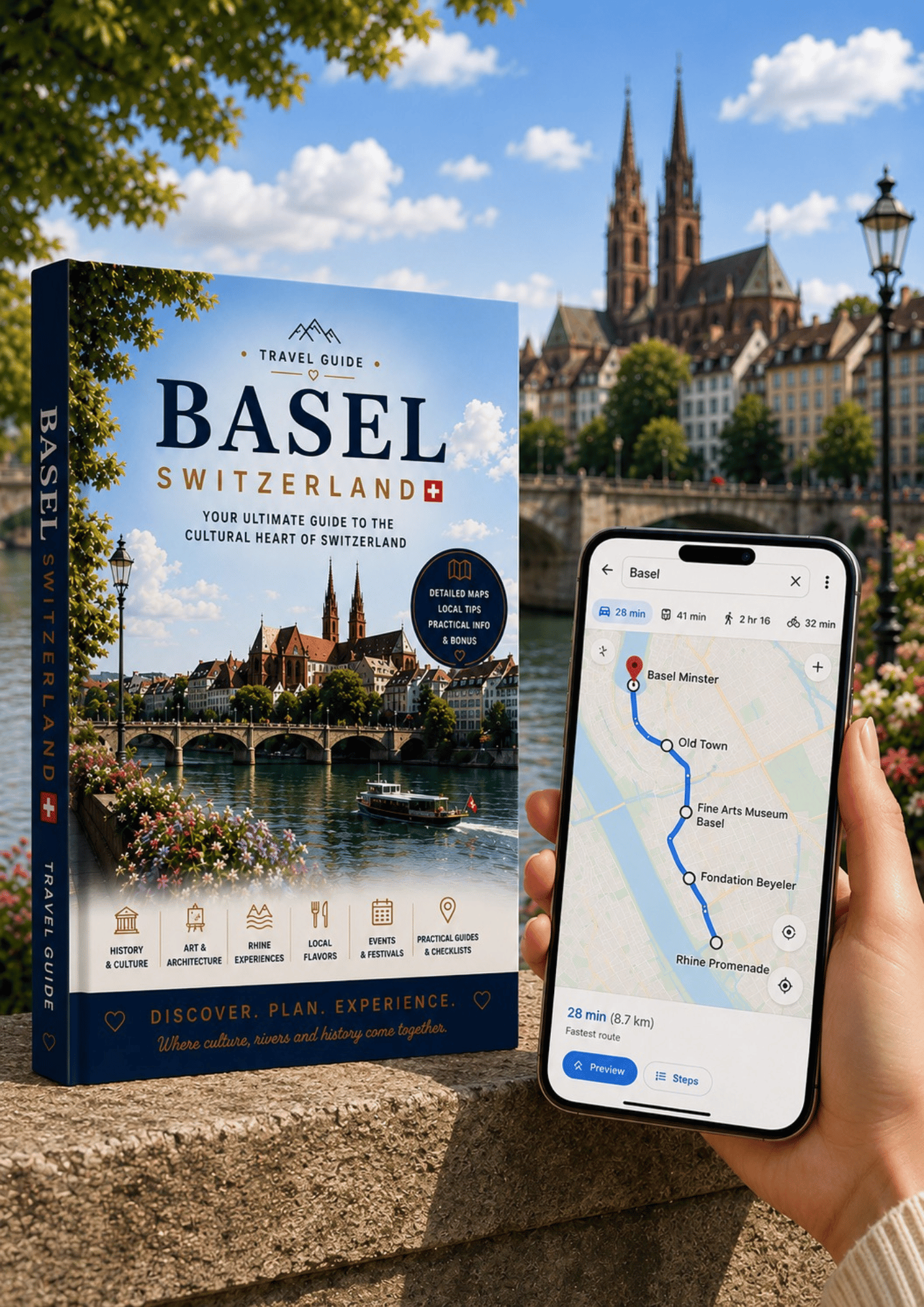 Basel Switzerland travel guide with interactive Google Maps on smartphone