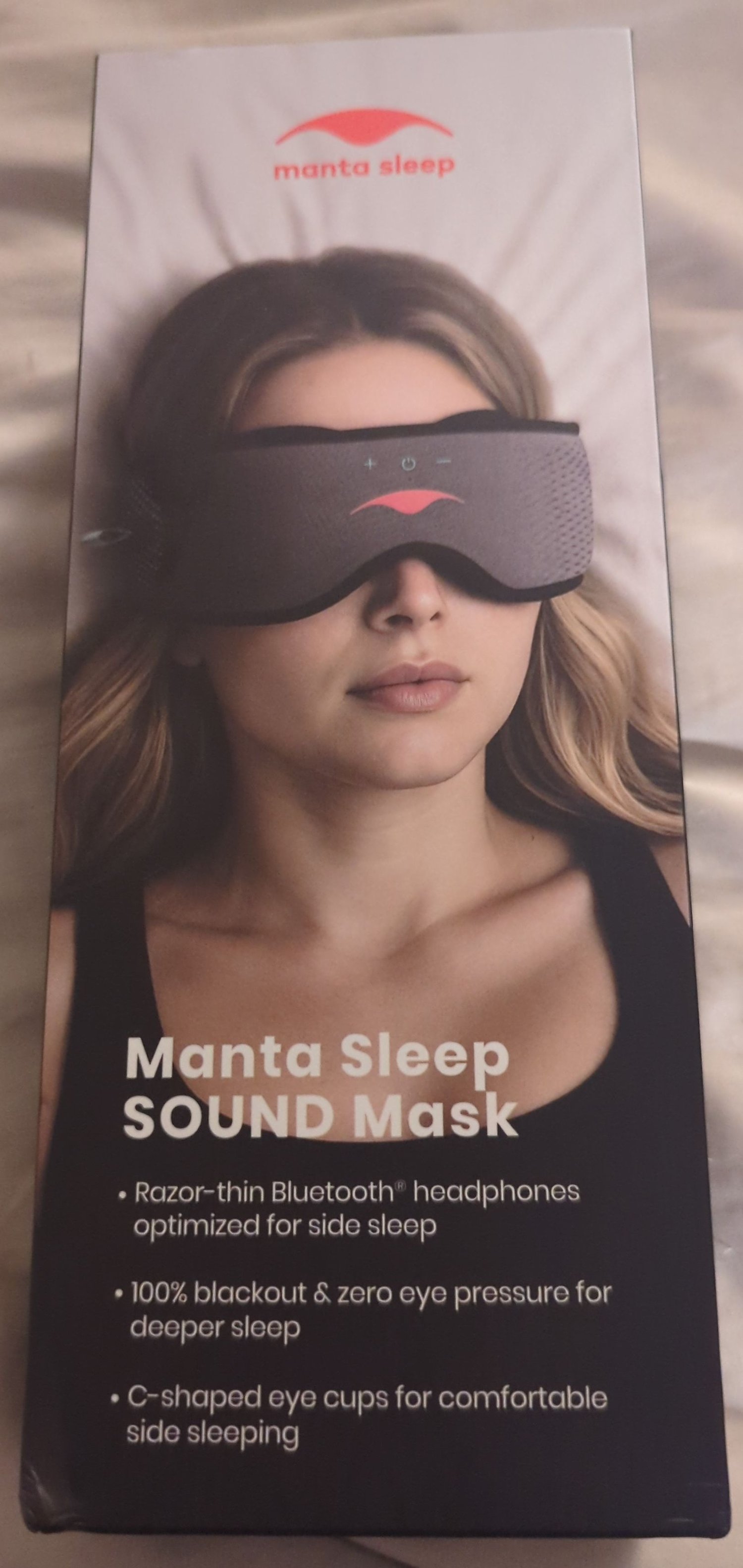 Front of Manta Sleep SOUND mask, absolutely lovely box.
