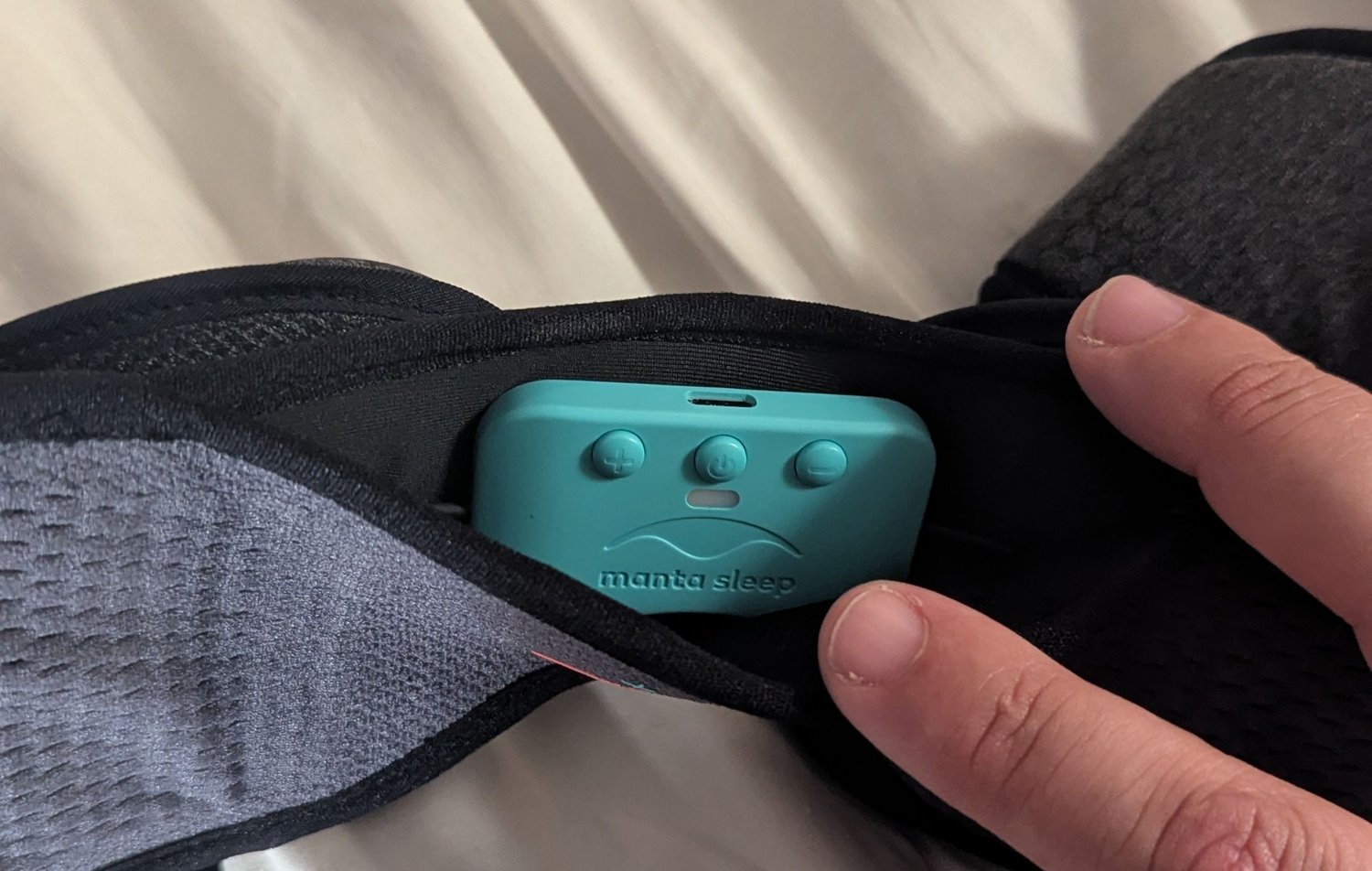 interior shot of magnetic enclosure pouch with bluetooth module