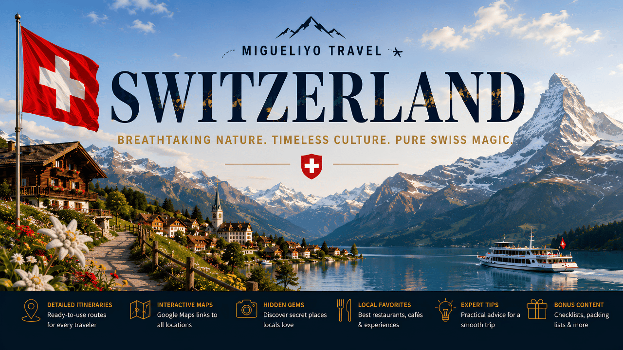 Switzerland Travel Guide – Interactive PDF with Google Maps, hidden gems, itineraries and local travel tips by Migueliyo Travel