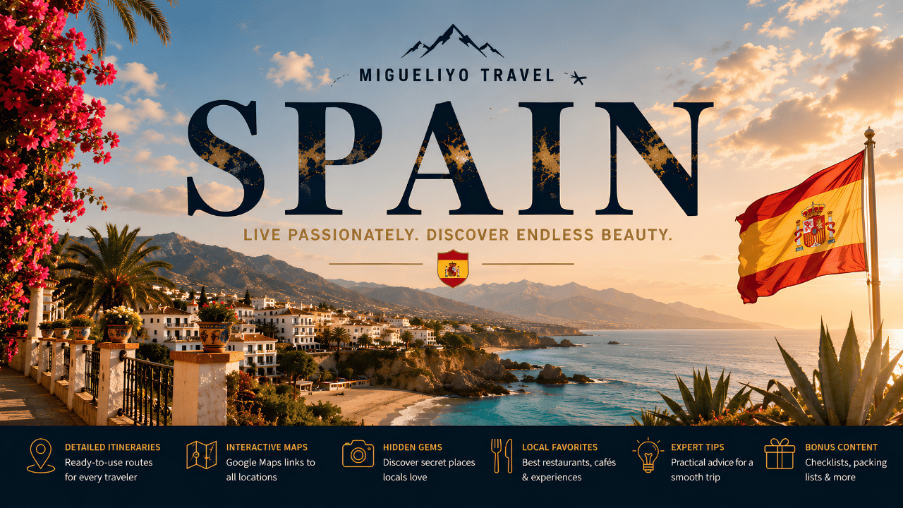 Spain Travel Guides – Premium Interactive PDF Travel Guides with Google Maps, Hidden Gems, Local Tips and Ready-Made Itineraries by Migueliyo Travel