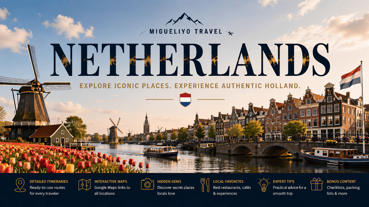 Netherlands Travel Guides – Premium Interactive PDF Travel Guides with Google Maps, Hidden Gems, Local Tips and Ready-Made Itineraries by Migueliyo Travel
