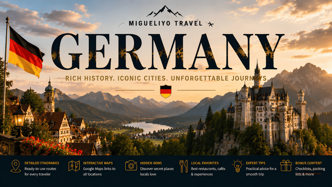 Germany Travel Guides – Premium Interactive PDF Travel Guides with Google Maps, Hidden Gems, Local Tips and Ready-Made Itineraries by Migueliyo Travel