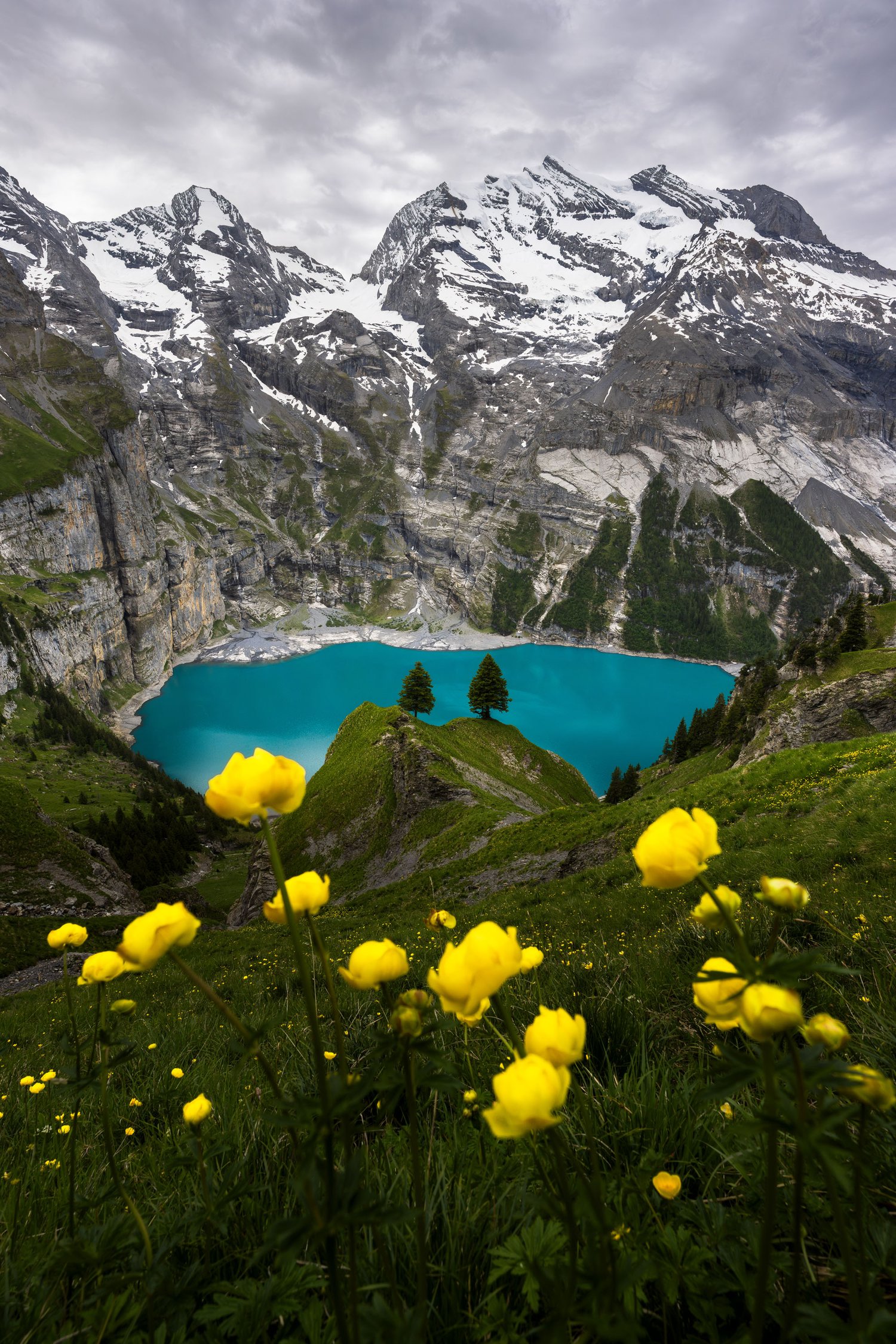 Switzerland Oeschinensee Lake Landscape photography two trees hike mountains 2_1