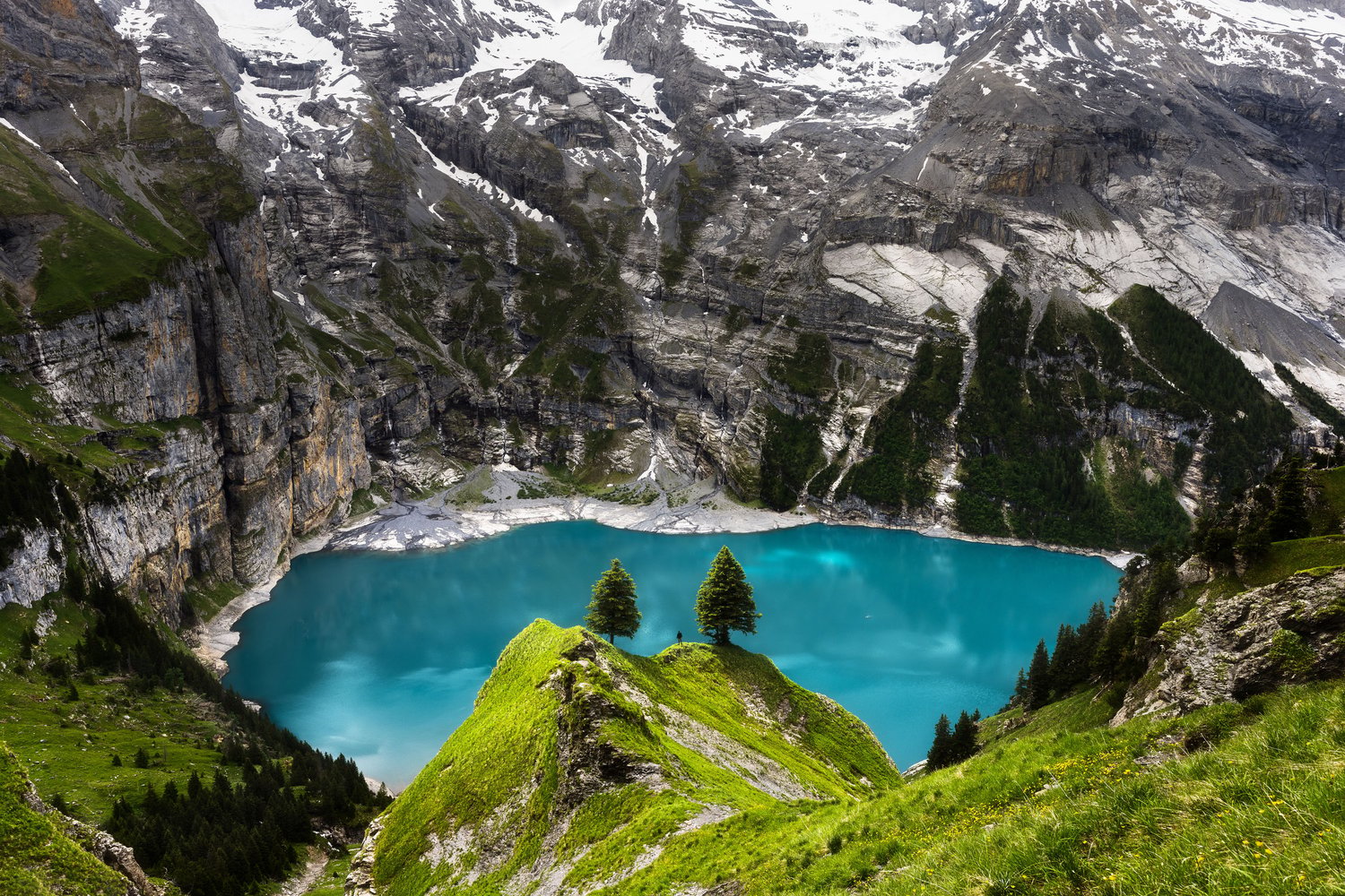 Switzerland Oeschinensee Lake Landscape photography two trees hike mountains 1_1