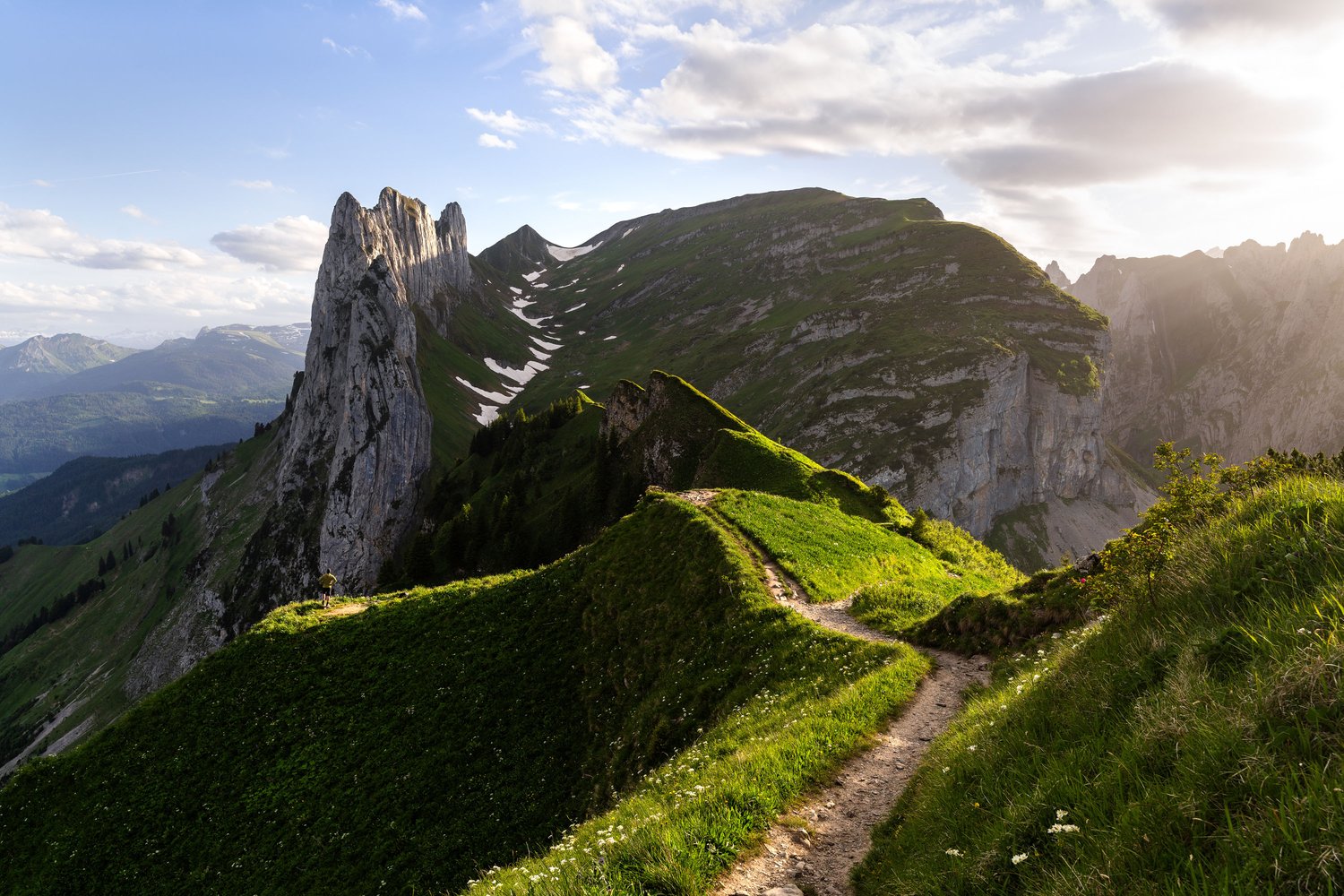 Switzerland Saxer Lücke cliffs mountains landscape photography dappled light 5 wide angle vista sunset_1