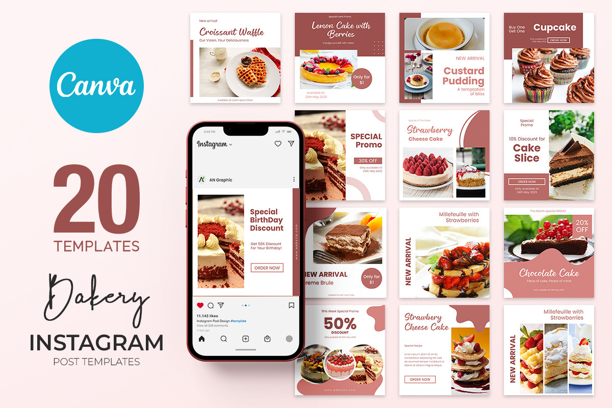 20 Bakery Instagram Templates CANVA
