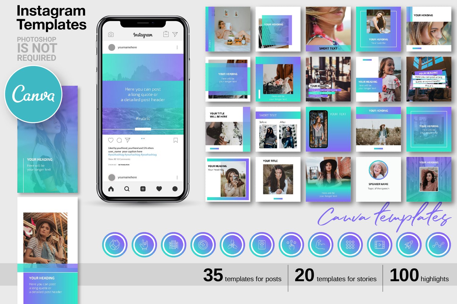 Blue CANVA Instagram Templates Pack