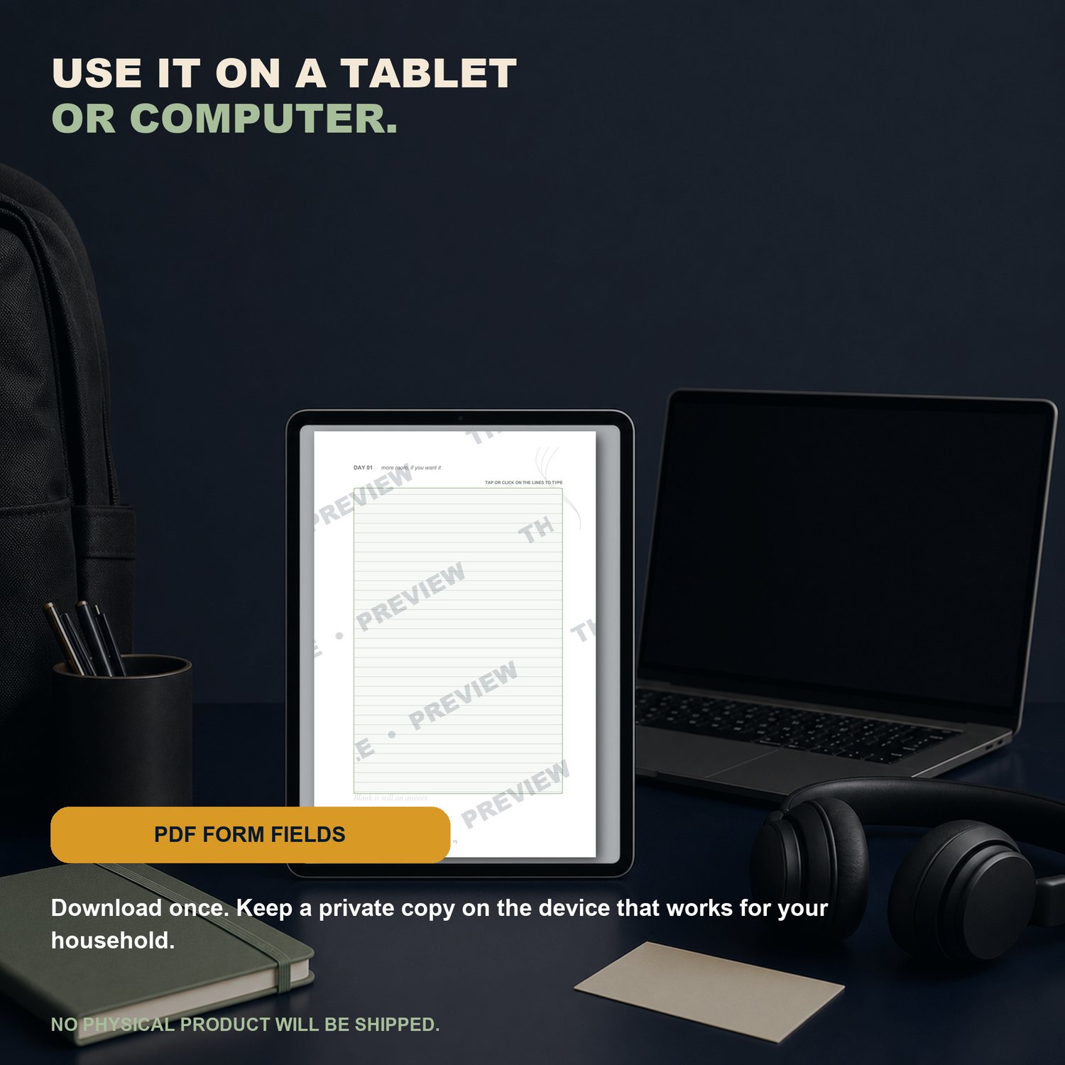 Fillable teen journal shown on tablet and computer devices