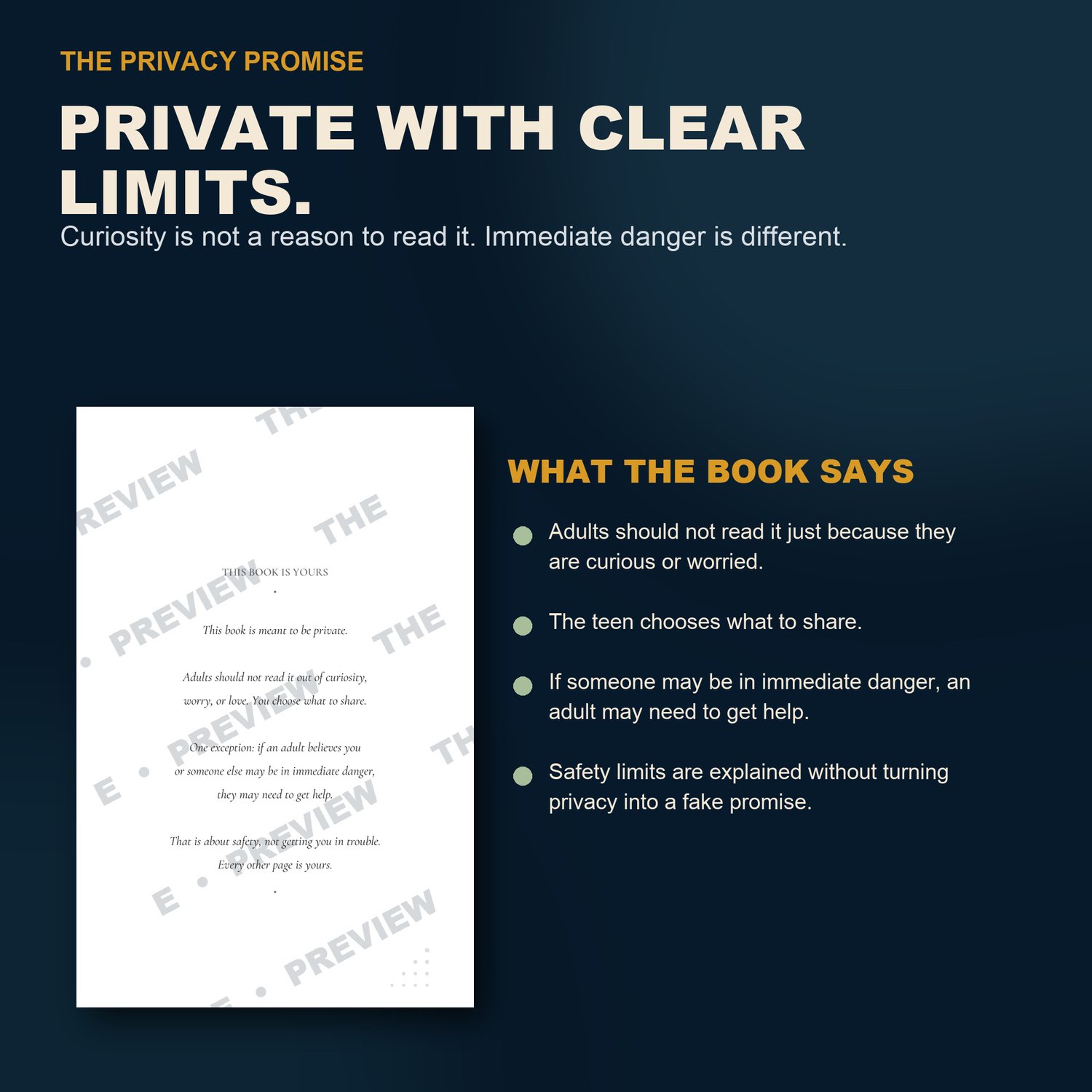 Privacy and safety guidance included in the teen journal