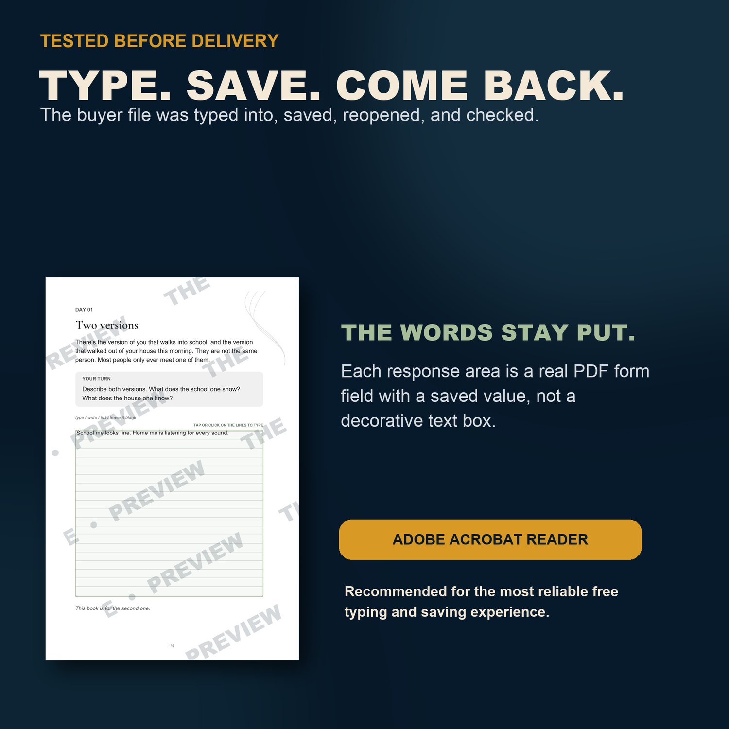 Demonstration of typing saving and reopening the teen journal