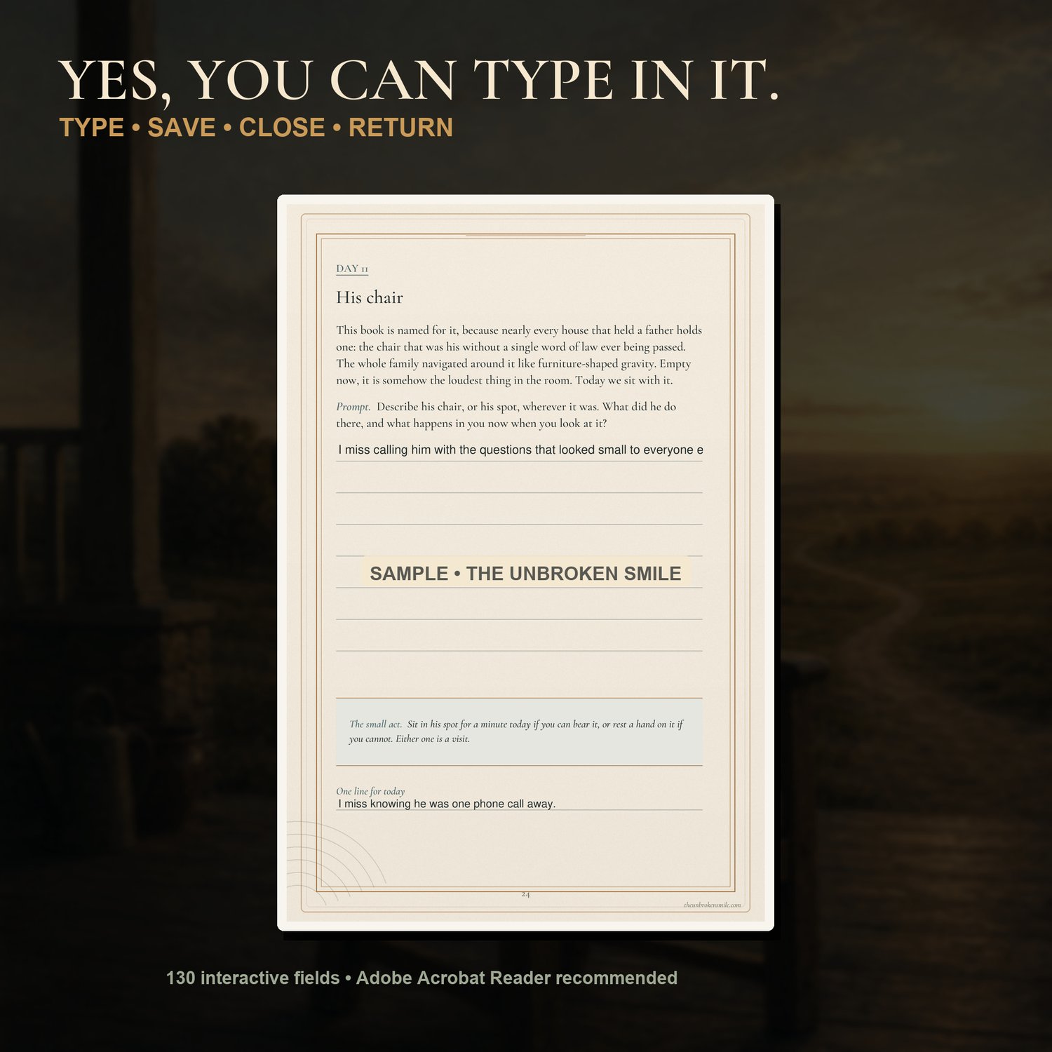 Fillable digital grief journal preview for the loss of a father