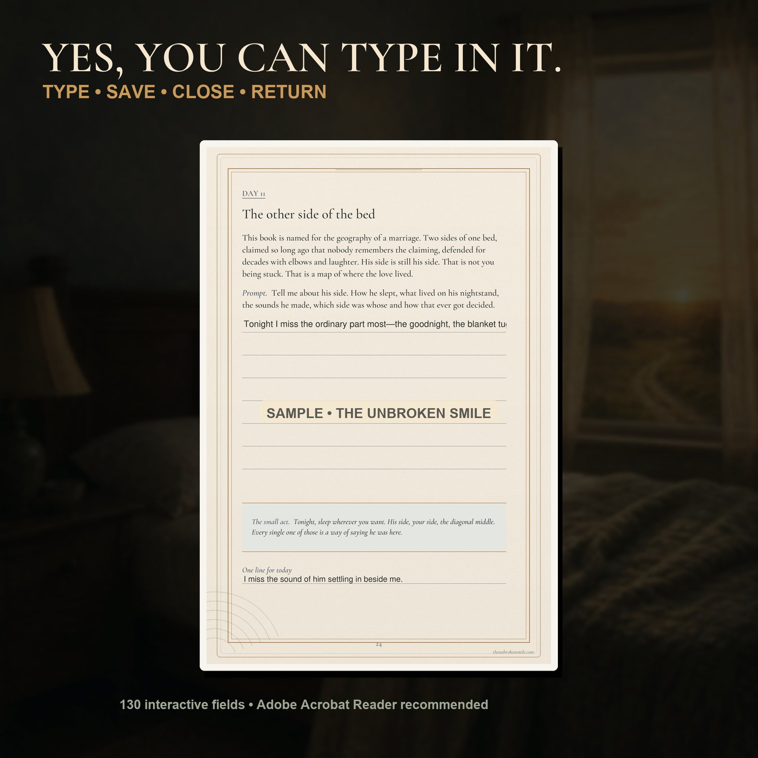 Fillable digital grief journal preview for the loss of a husband