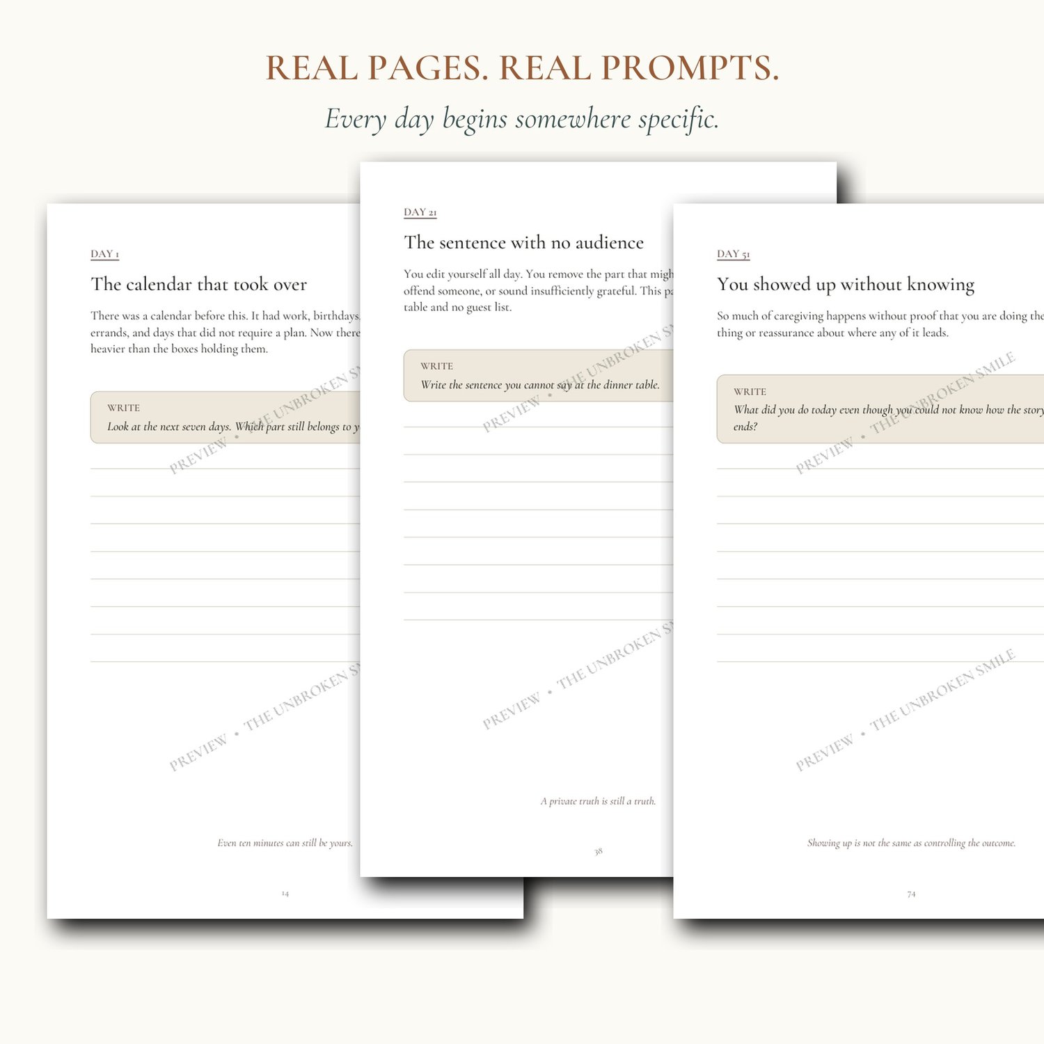 Sample guided prompt pages from The Cancer Season journal