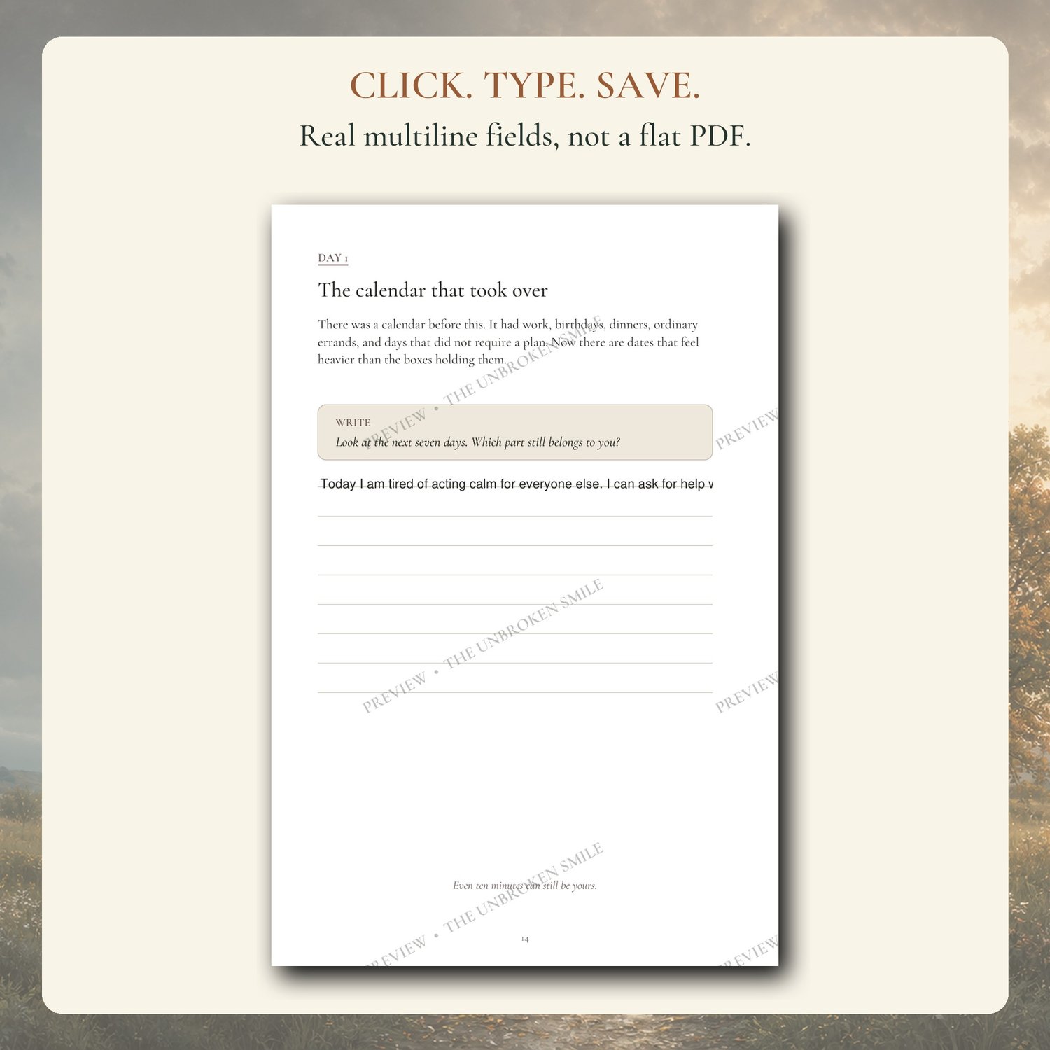 Demonstration of typing into The Cancer Season digital caregiver journal