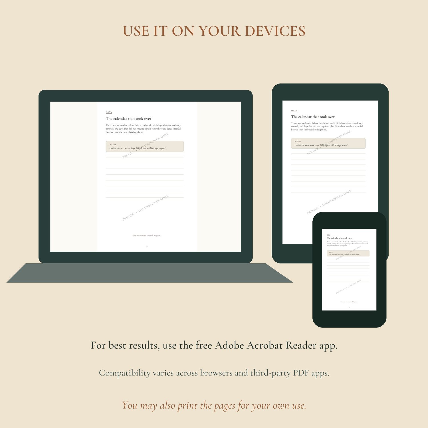 The Cancer Season fillable journal shown on compatible digital devices