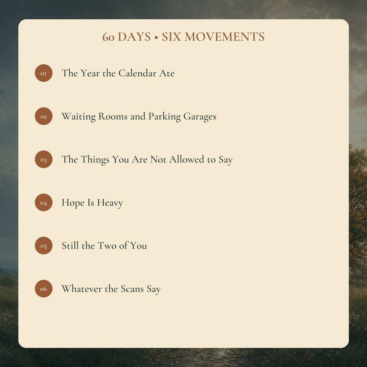 Six emotional movements covered during the cancer caregiving season