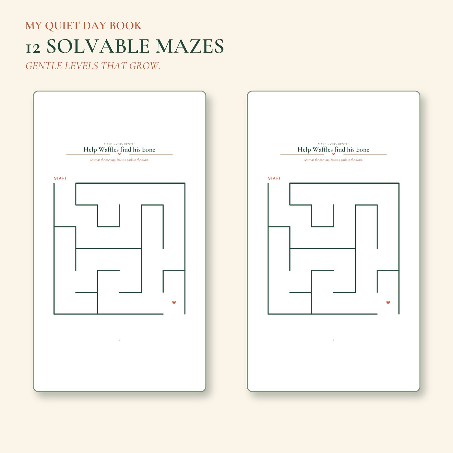 Two solvable maze previews with gentle levels that grow