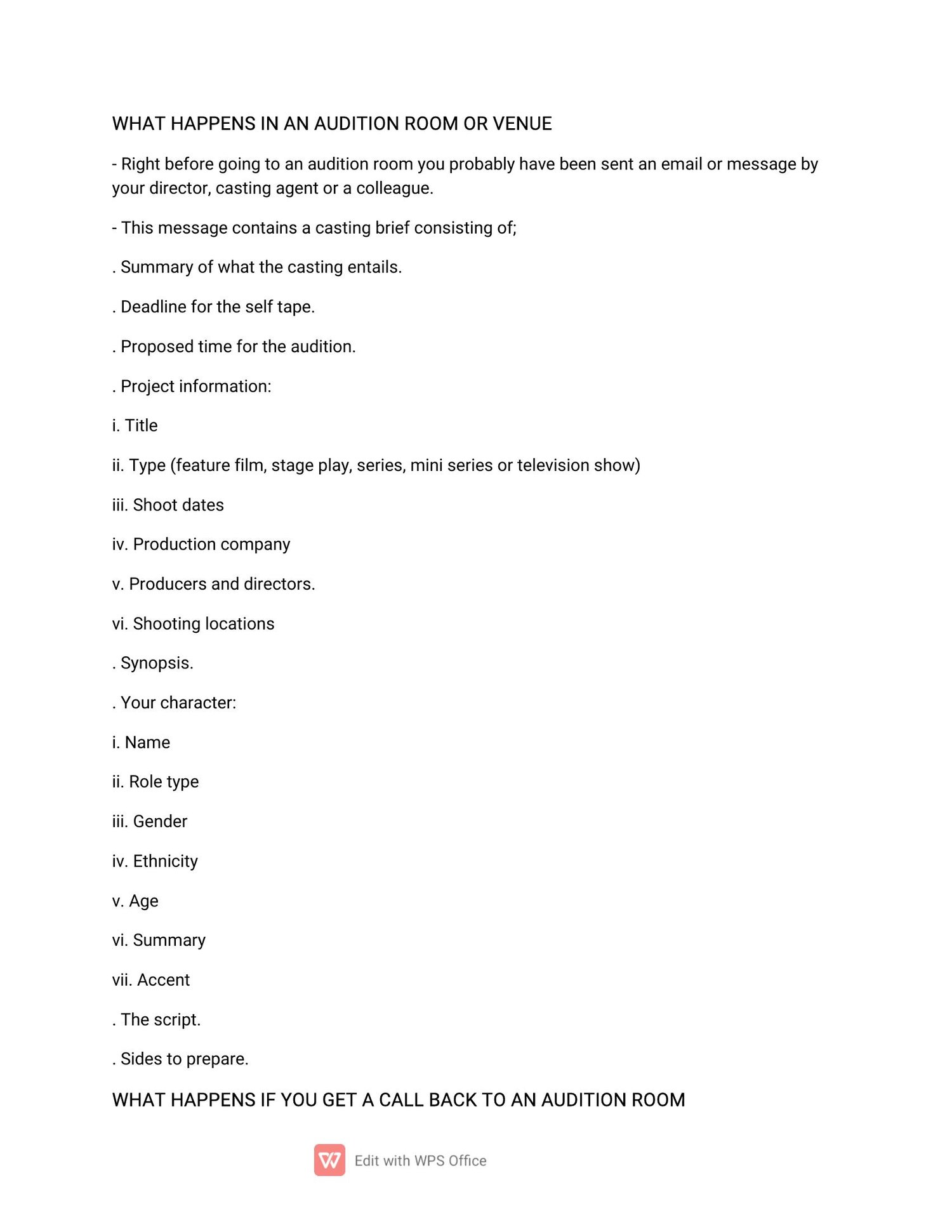 What happens in an audition room actors guide