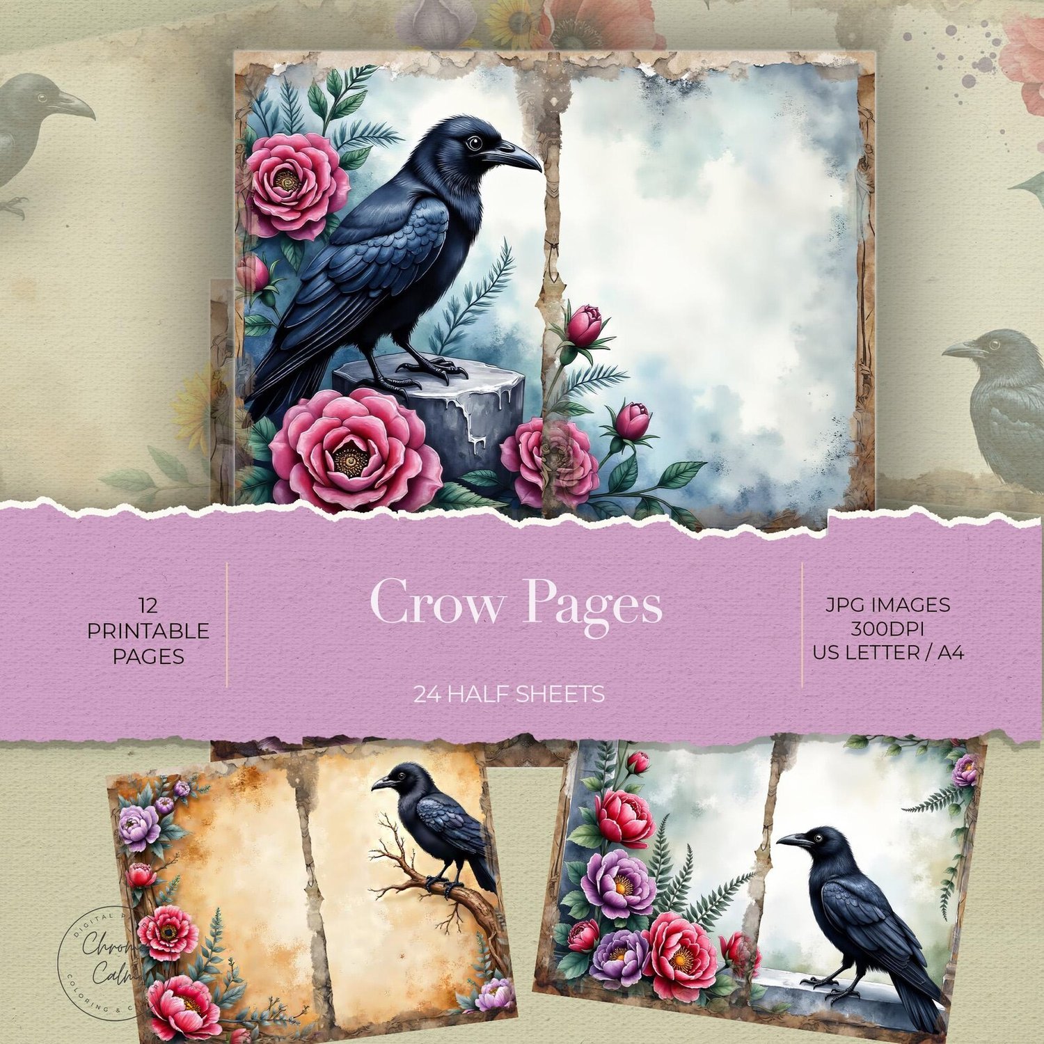 gothic crow and rose journal pages