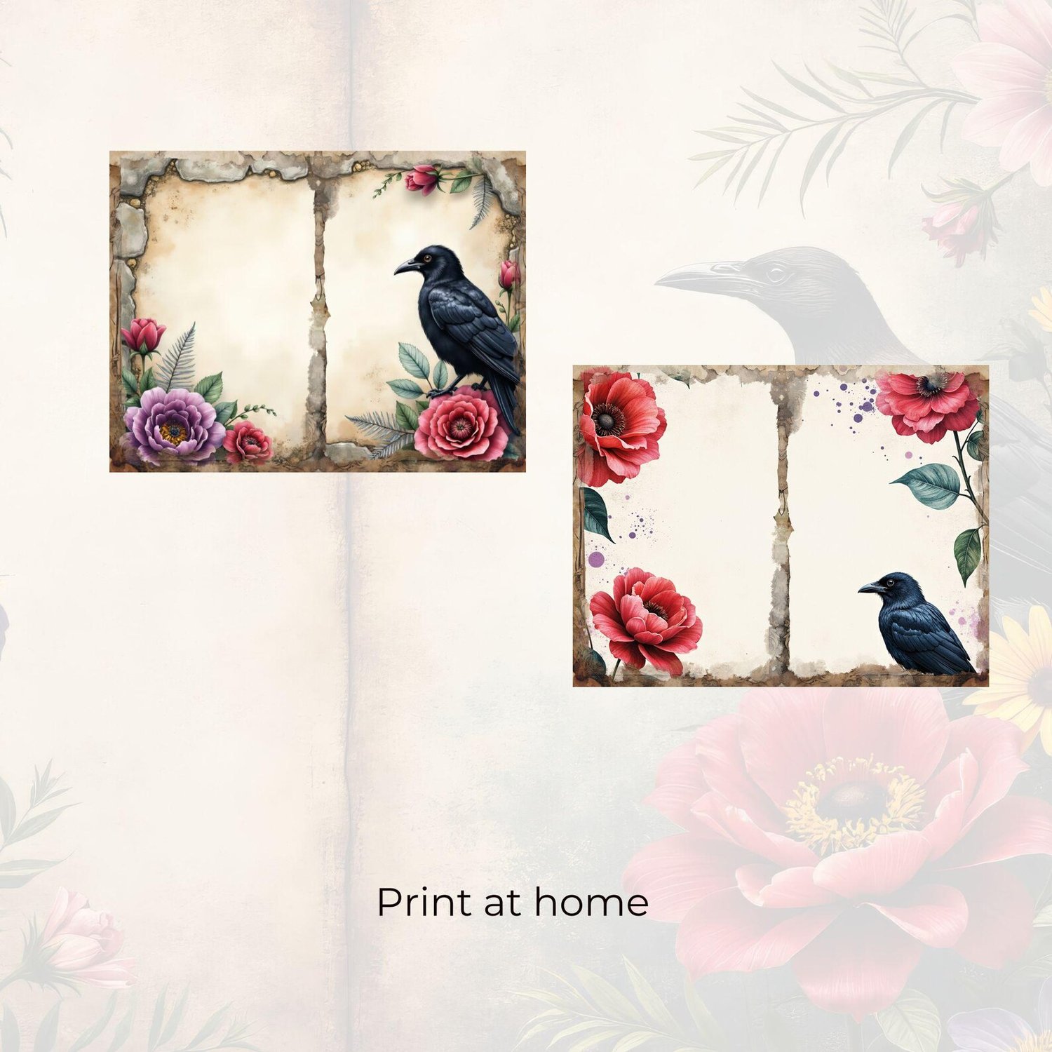 last 2 pages of the set gothic floral journal papers