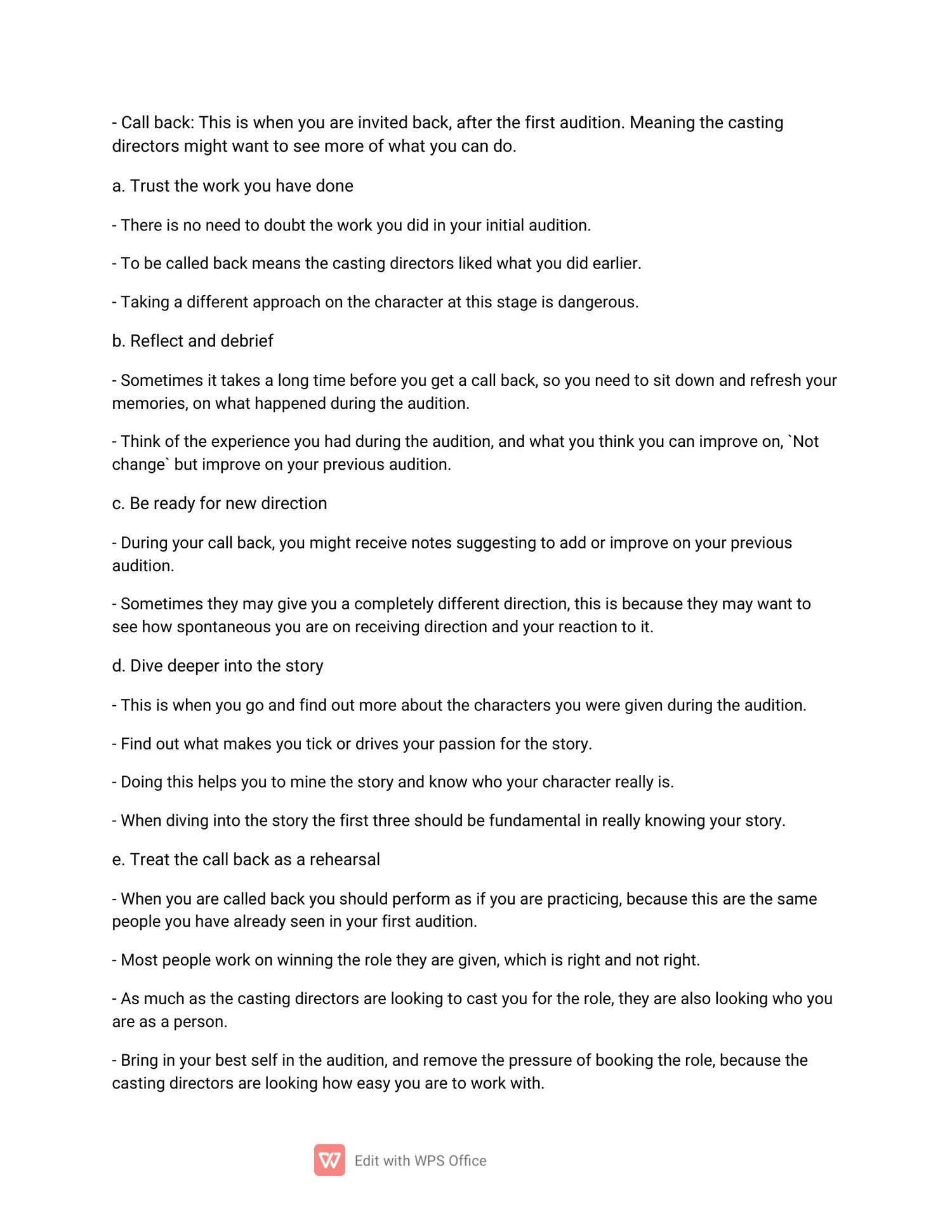 What happens in an audition room actors guide
