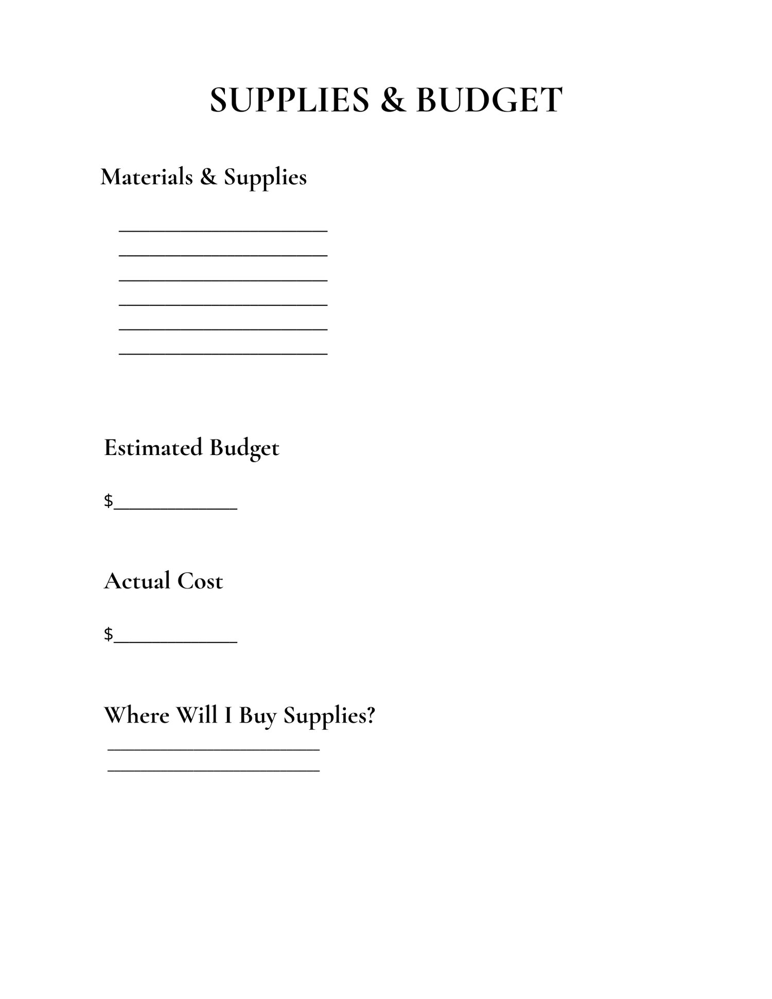 Homestead Project Planner printable worksheet showing project details, supply lists, and planning sections for garden and property projects.
