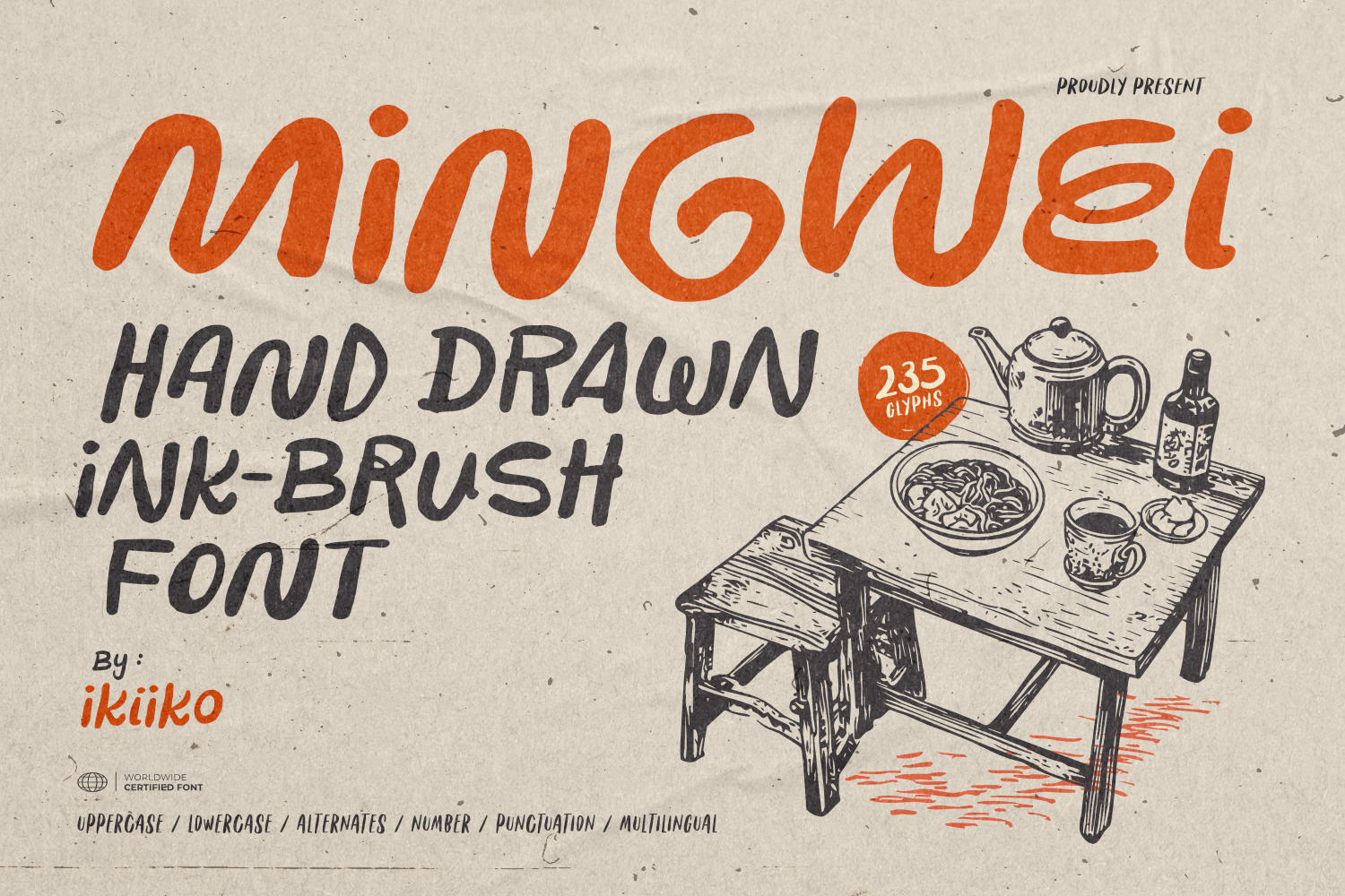 Mingwei Hand Drawn Ink Brush Font inspired by Chinese brush ink calligraphy with organic raw brush strokes and authentic handcrafted lettering