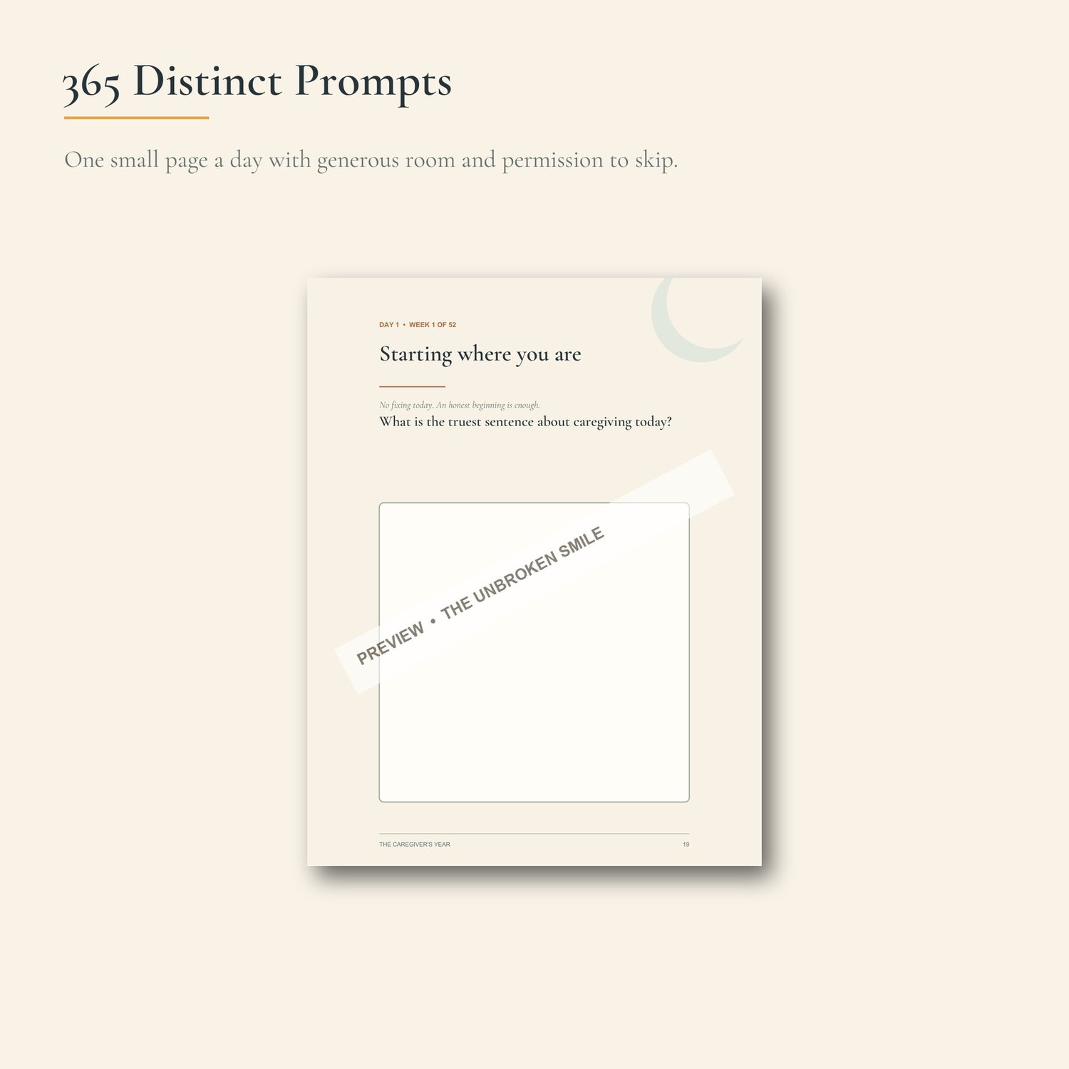 Watermarked daily caregiver prompt page with a large fillable response area.