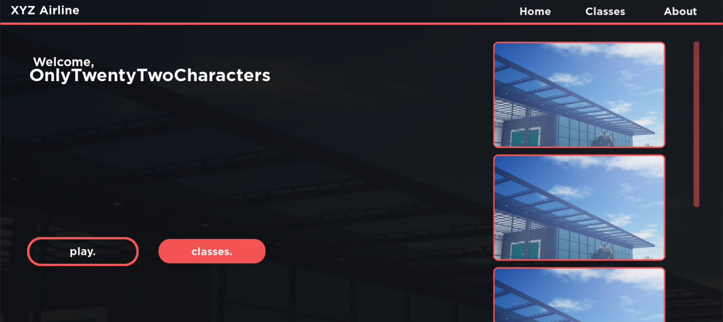 Roblox airline website interface