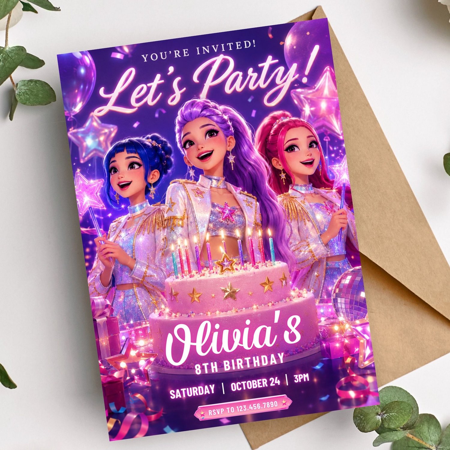 Huntrix K-Pop Demon Hunters birthday invitation template