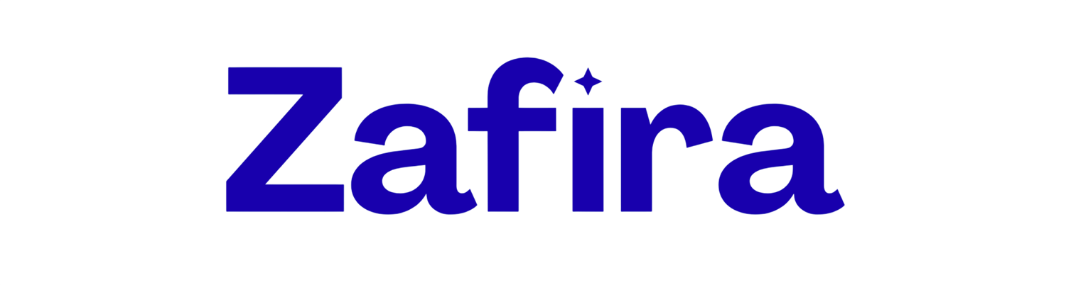Official Zafira brand logo featuring blue typography on a white background.