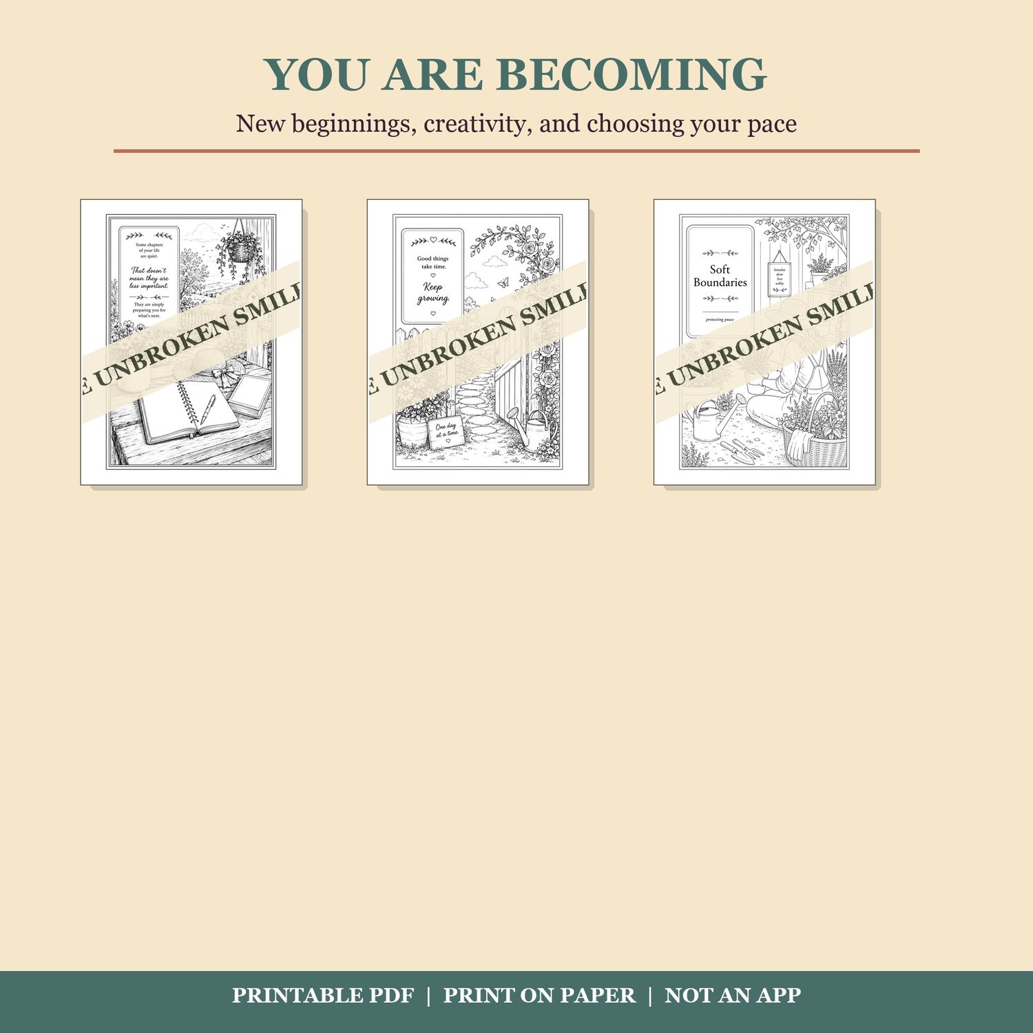 You Are Becoming coloring pages about fresh starts and creativity.