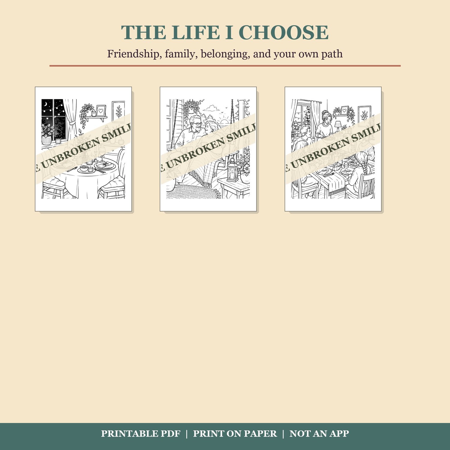 The Life I Choose coloring pages with friendship, family, and home.