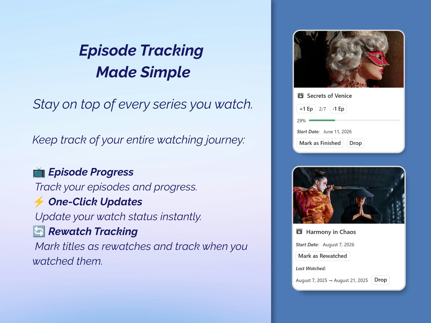 The Watchbook Notion template with episode tracking, watch progress and rewatch tracking