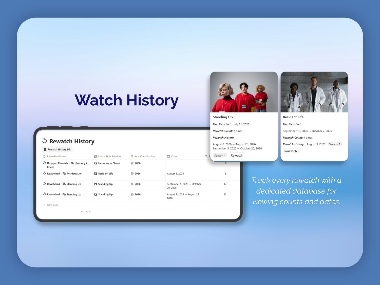 The Watchbook Notion template with rewatch history and viewing dates