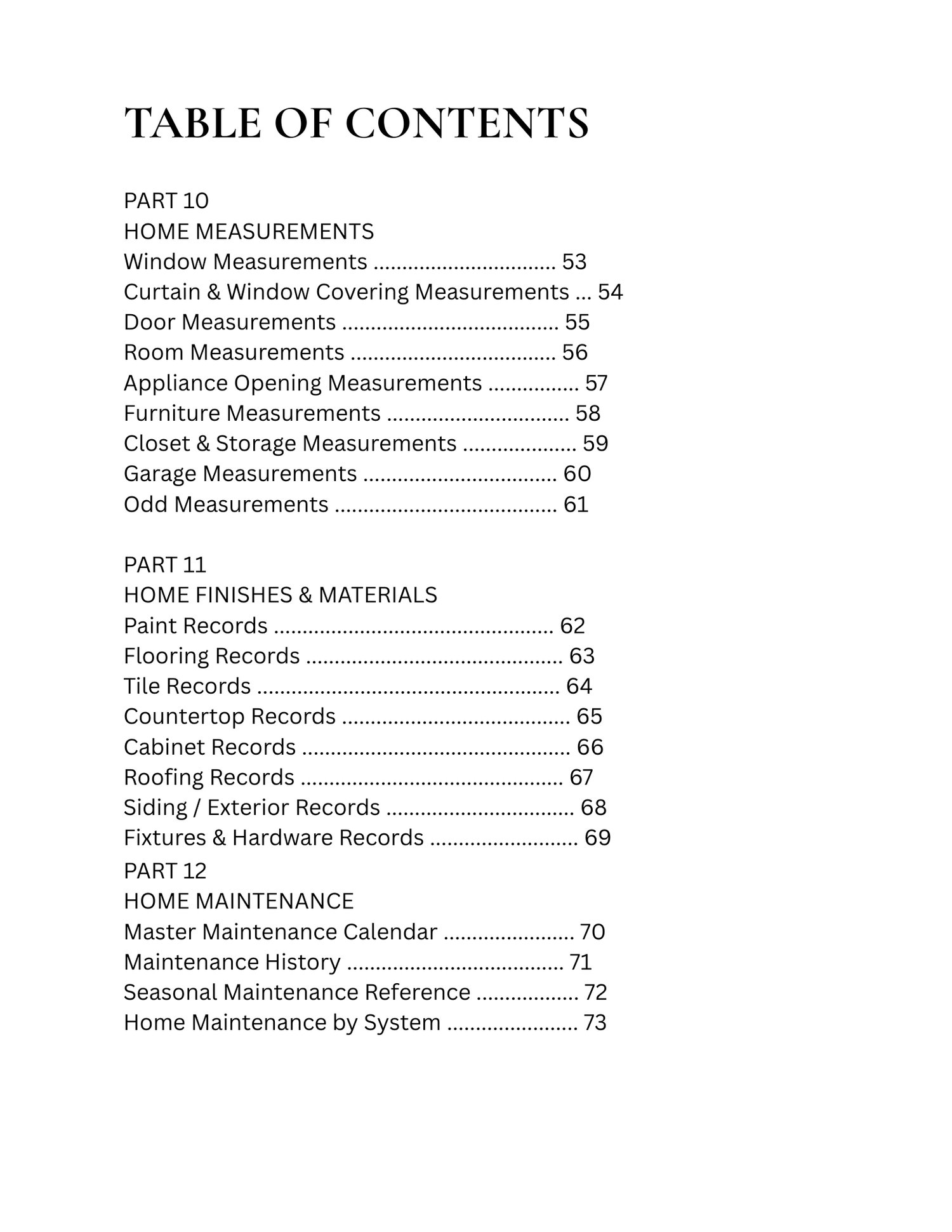 Printable appliance and household equipment records for documenting make, model, serial number, purchase date, warranty information, maintenance, replacement parts, and documentation locations.