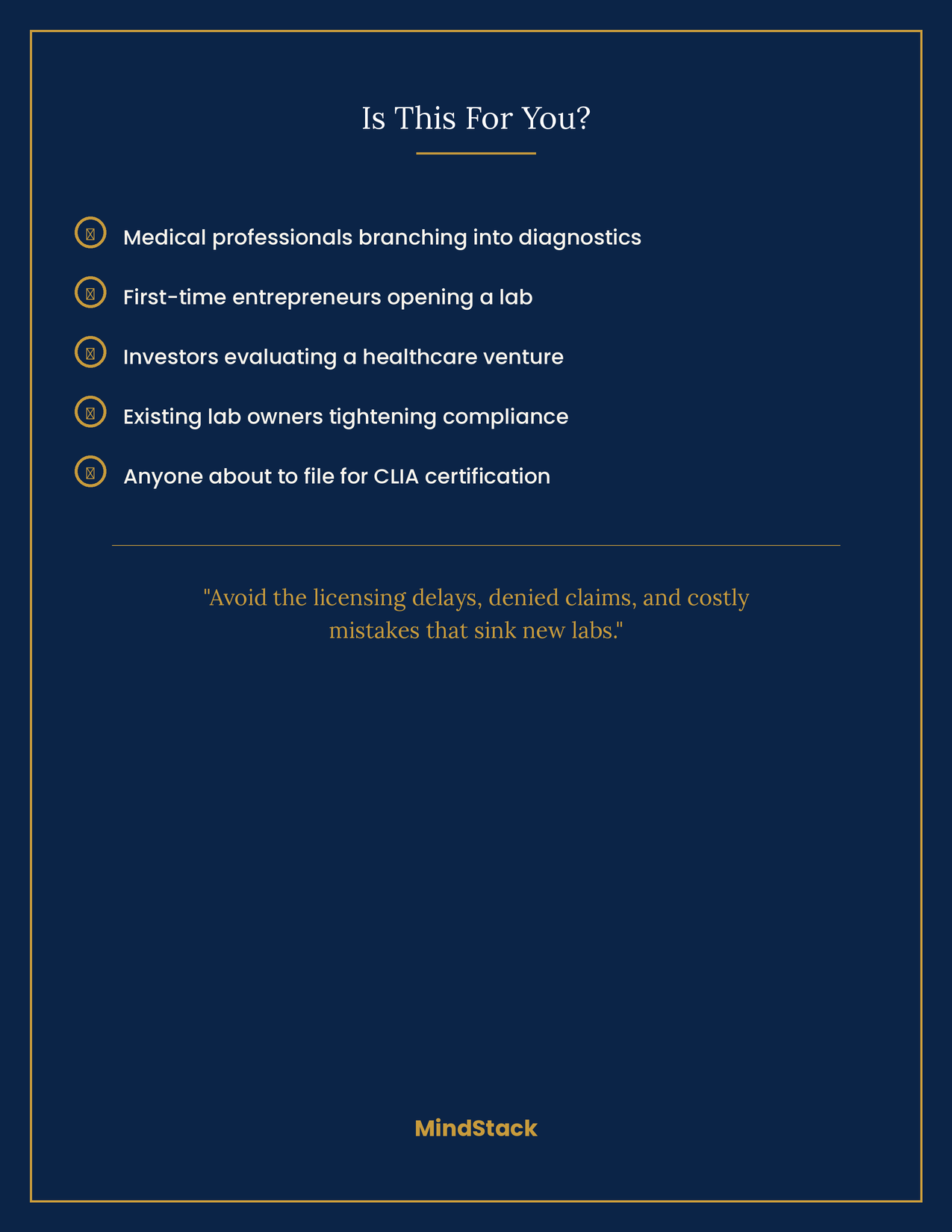 Clinical laboratory startup roadmap showing feasibility, CLIA readiness, state licensing research, payer enrollment, billing setup, and operational launch planning
