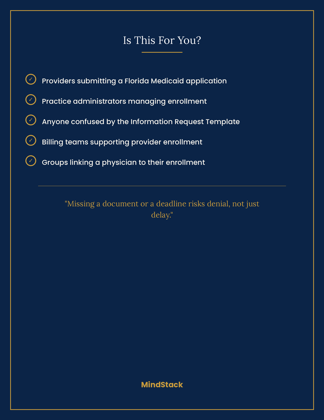 Desk review document checklist for organizing Florida Medicaid provider enrollment application requirements and follow-up tasks