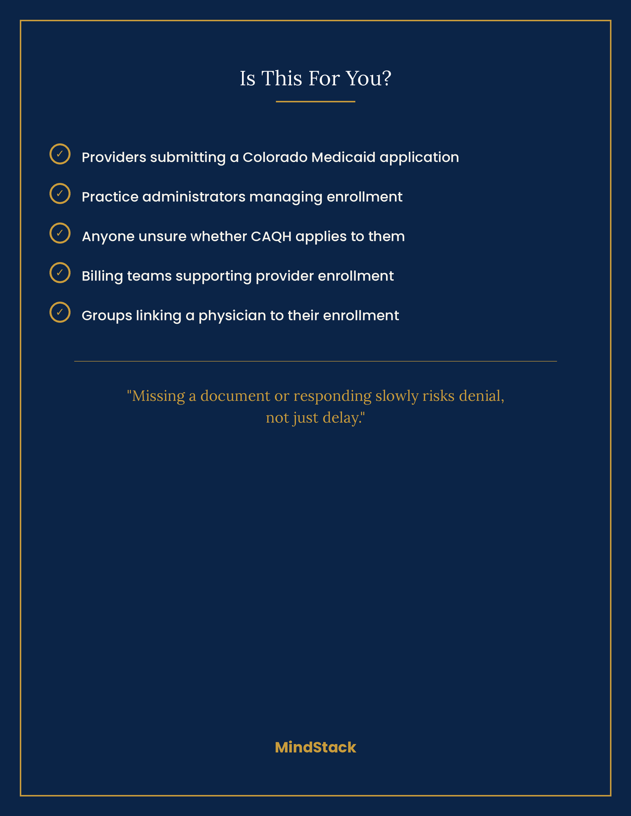 Colorado Medicaid provider enrollment prerequisites checklist with document, licensure, NPI, practice information, and follow-up preparation categories
