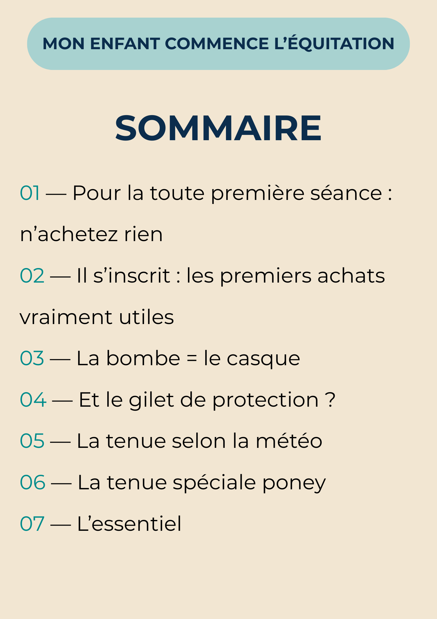 Sommaire du guide pour commencer l'équitation